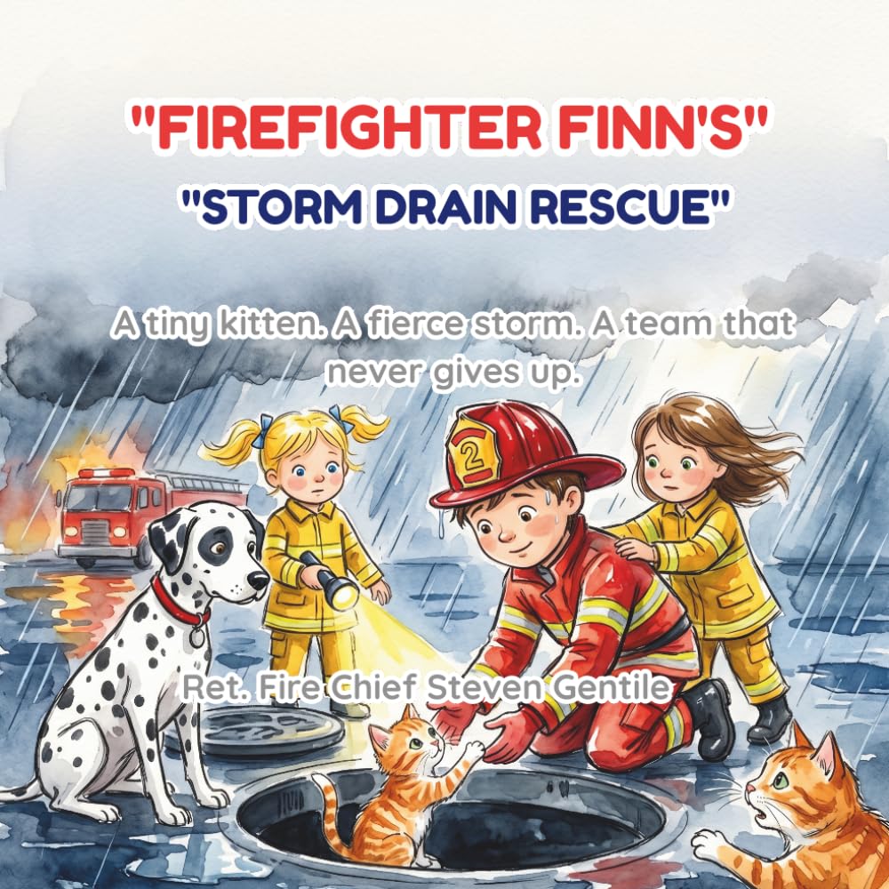 Firefighter Finn's Storm Drain Rescue: tiny kitten. A fierce storm. A team that never gives up. (new illustrated books for firefighter finn)