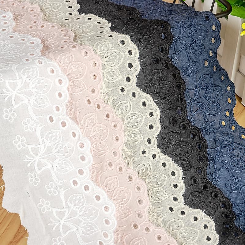 5Yards Eyelet Embroidery Embroidered Butterfly Strawberry Lace Ribbon Fabric Trim Edge for Sewing Bridal, Baby Clothes, Blankets, Pillows,Cuffs,Pet Clothing DIY Decorations (Navy Blue)