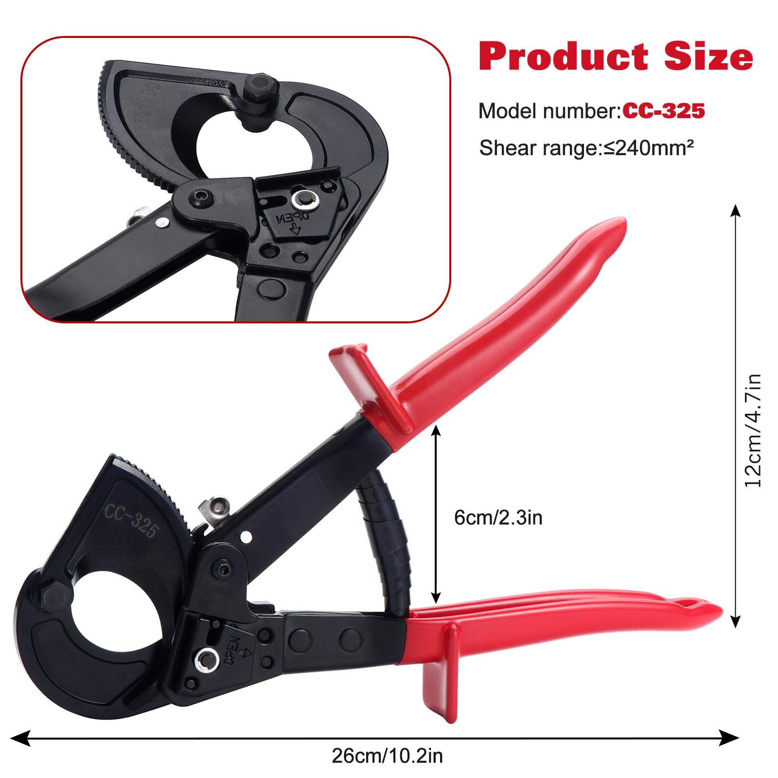 Cortador de Trinquete y Carraca para Cables de Cobre y Aluminio - Corte Hasta 325 mm²