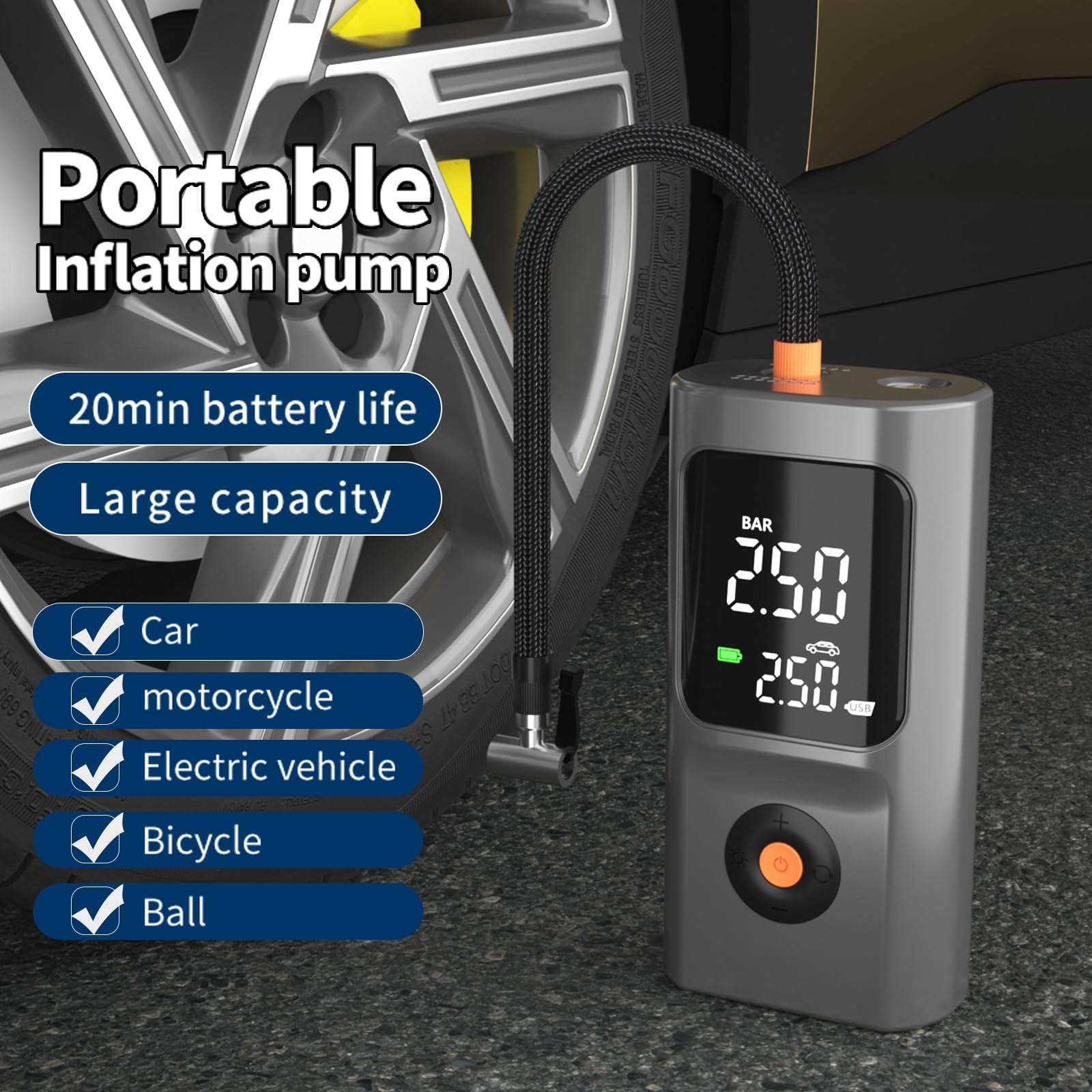 PARDUS Tire Inflator Portable Air Compressor 150PSI Air Pump For Car Tires with Digital Pressure Gauge Bike Tire — view 5