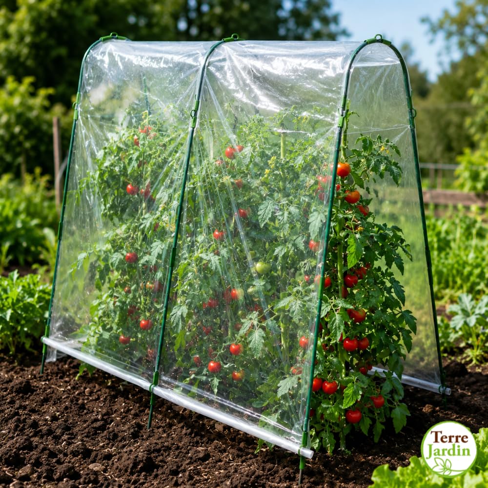 TERRE JARDIN Serre à tomates de Jardin 200x180x120 cm avec Film Plastique Haute résistance & arceaux Acier - Microclimat, Protection tomates Contre intempéries, idéale jardinière Tomate