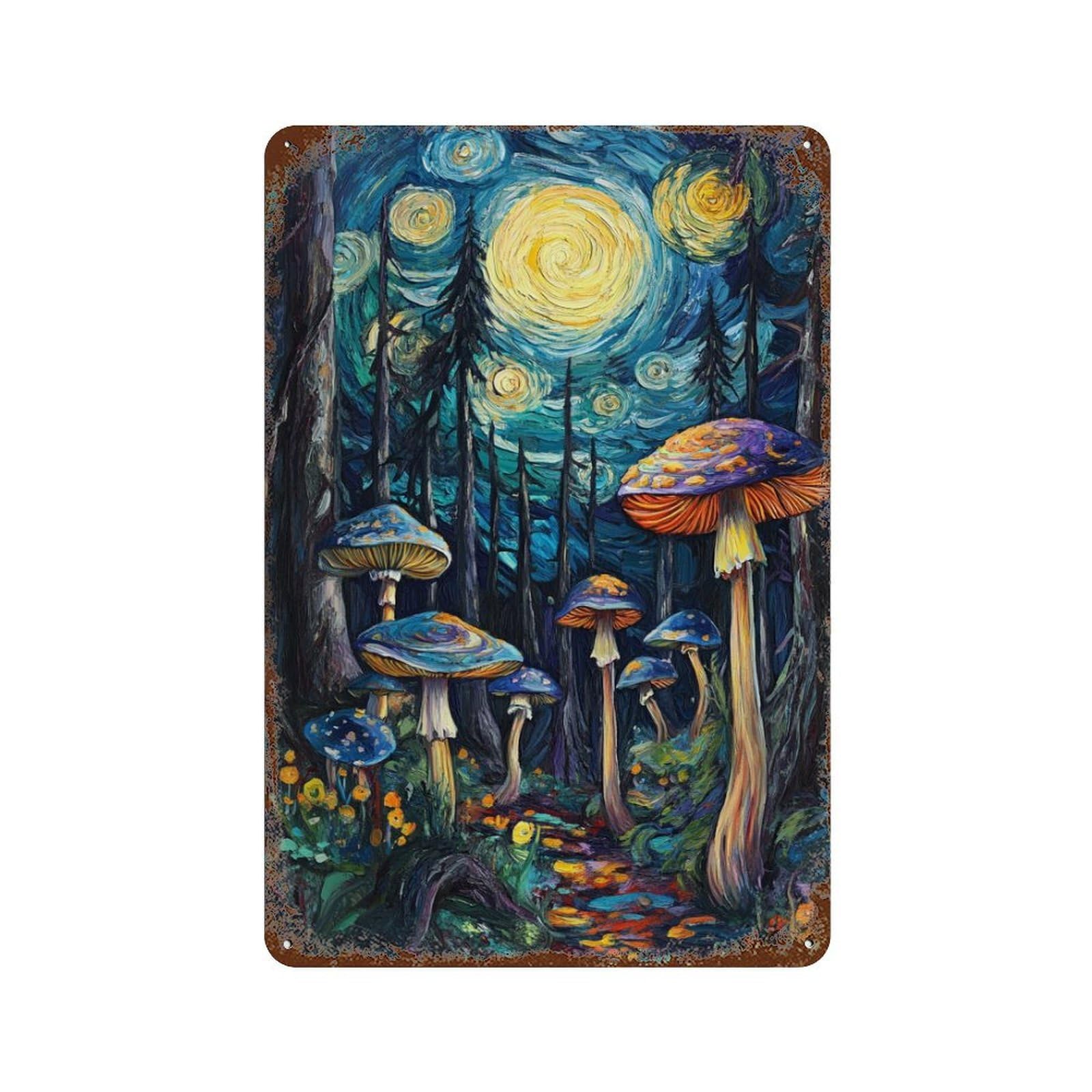 Magic Mushroom Forest-1 11.8"x7.9" Vintage Rust Metal Sign, Decorative Metal Wall Art for Bistro, Counter And Cafe Decor