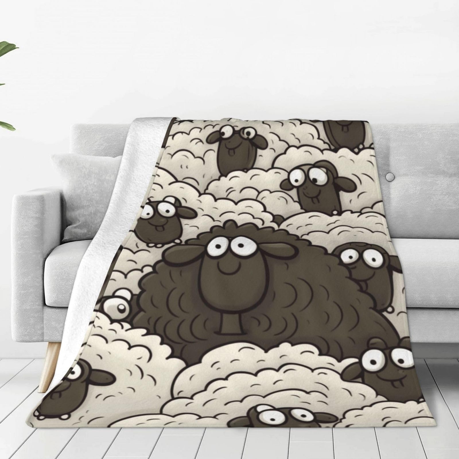 KLOPH Cartoon Black White Sheep Throw Blanket 40"x30" Flannel Fluffy Warm Blanket for Couch, Reversible Plush Blankets for Bed, Comfy Fuzzy Blanket for Sofa, Plush Lightweight-Blankets for All Season