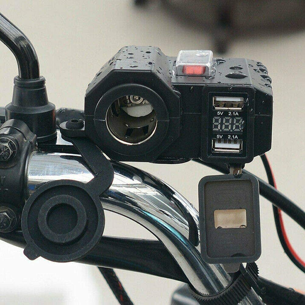 D74CS - Adattatore per accendisigari a LED per moto, con supporto touch da 12 V/24 V, per moto, impermeabile