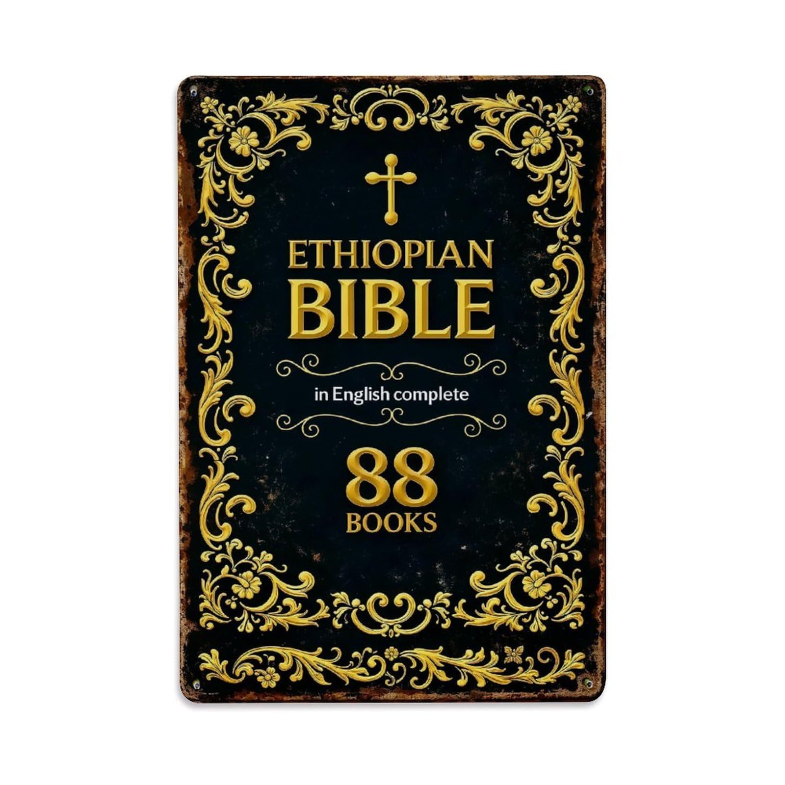 Golden Ornate Cross Bible Design Vintage Tin Sign Retro Metal Wall Decor Metal Poster, Home Bar Garage Farmhouse Cafe Wall Art Decoration 8x12Inches
