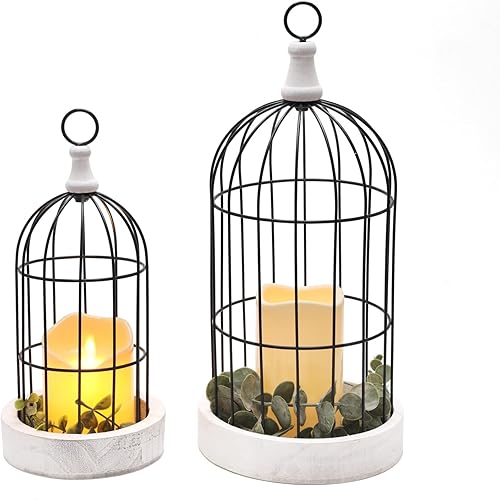 Miniatura 1 de PHOSPHOR Juego de 2 faroles de vela para decoración del hogar, diseño rústico de tian yuan nong she, para sala de estar, chimenea de chimenea,