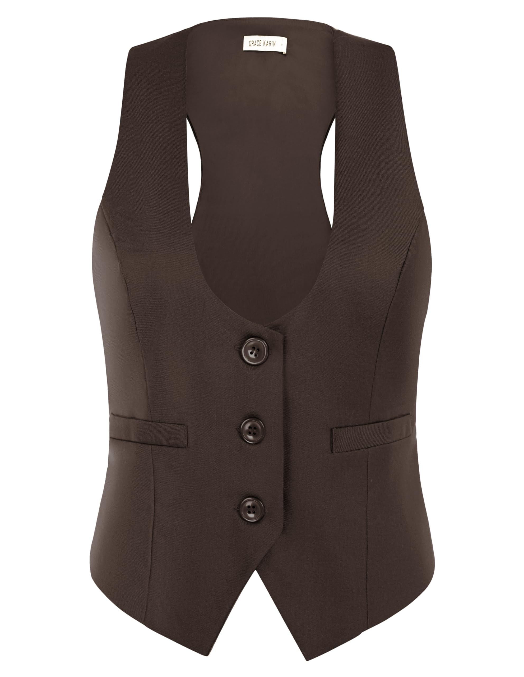 GRACE KARIN Women's Suit Vest Top, Dressy Casual Sleeveless Button Waistcoat, Fromal Steampunk Blazer for Work Office