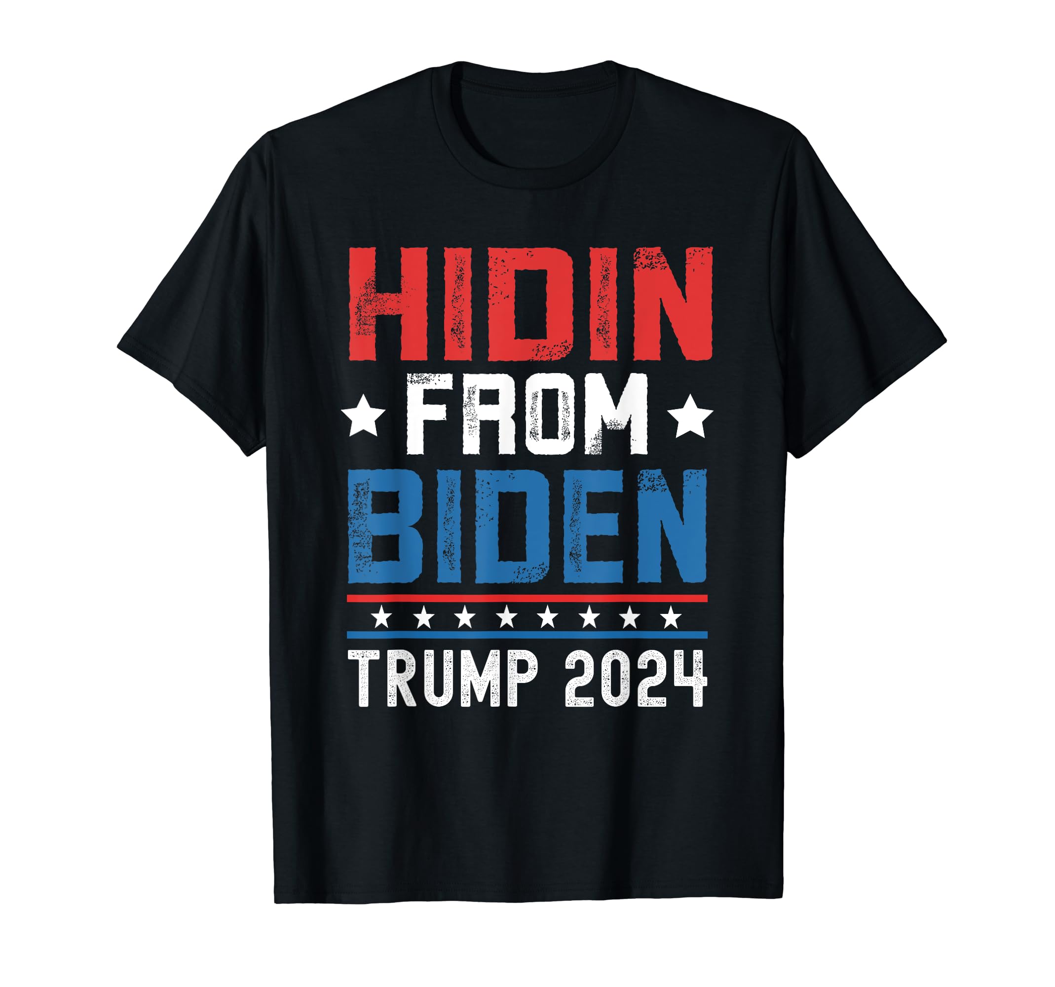 Trump 2024 tshirt for President Hiding From BidenHidin From Biden red US Flag Trump 2024 Funny Anti Joe Biden T-Shirt