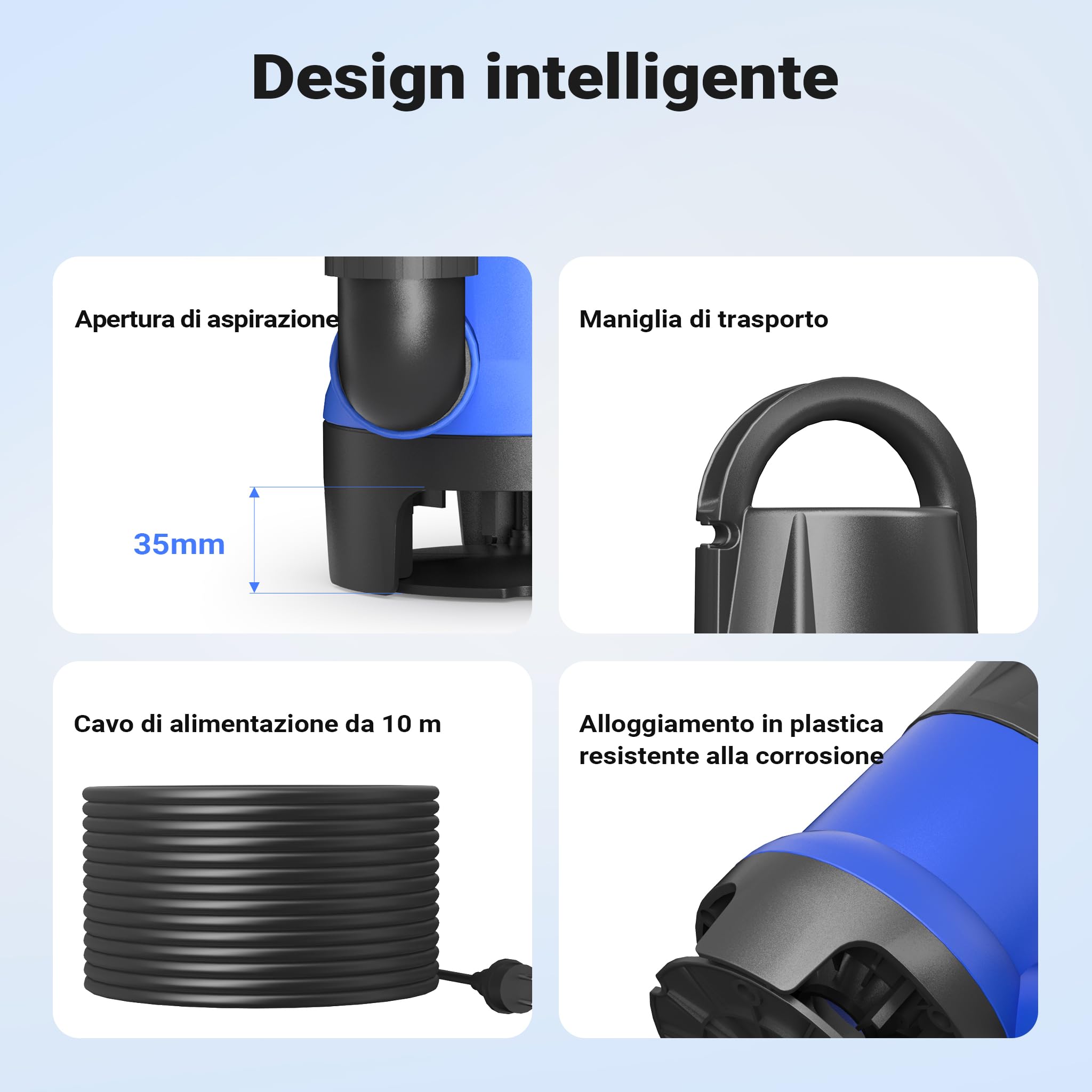 Wiltec Pompa sommersa acque nere 750 w 12500 l/h Elettropompa a immersione per pozzo giardino
