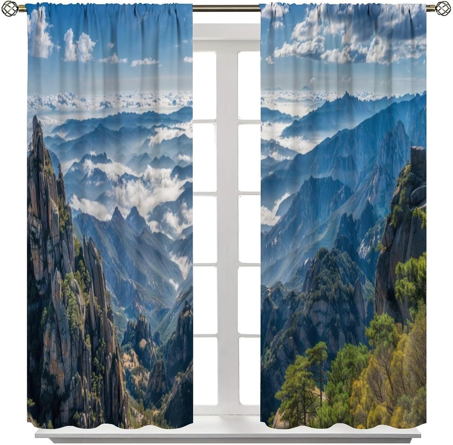 Scenic Nature Blackout Curtains,Mountain Natural Woodland Scenery Tree Woodland Landscape Rod Pocket Curtain Window Treatments 2 Panels Drapes for Kitchen Bedroom Living Room Offiec Decor 63"W X 72"L
