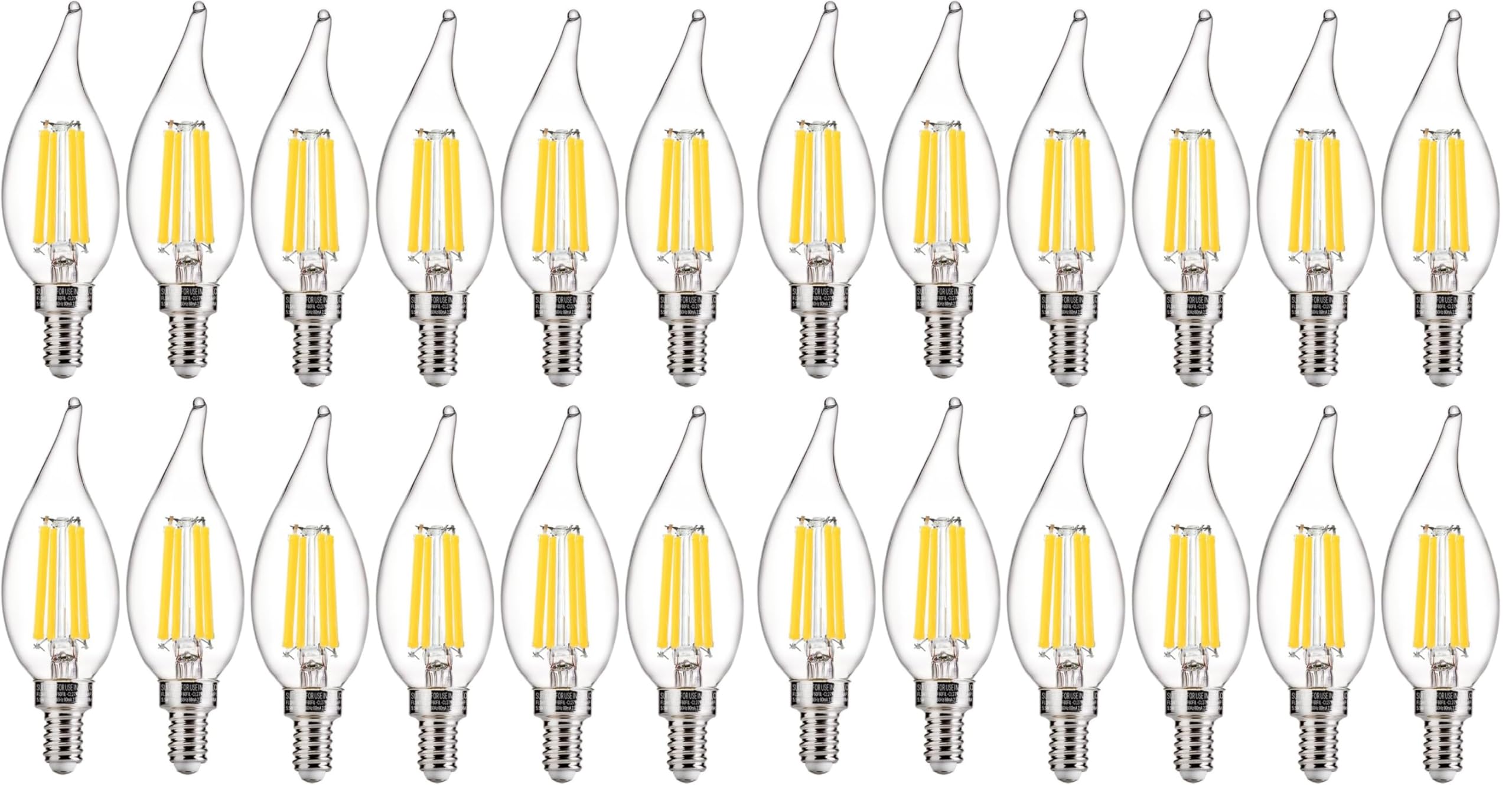 FLSNT LED Candelabra Light Bulbs, CA11 E12 Chandelier LED Light Bulbs 100W Equivalent, 5000K Daylight, 800LM, 5.5W, CRI 82+, AC 120V, 24 Pack, Dimmable UL,CA65 Listed.