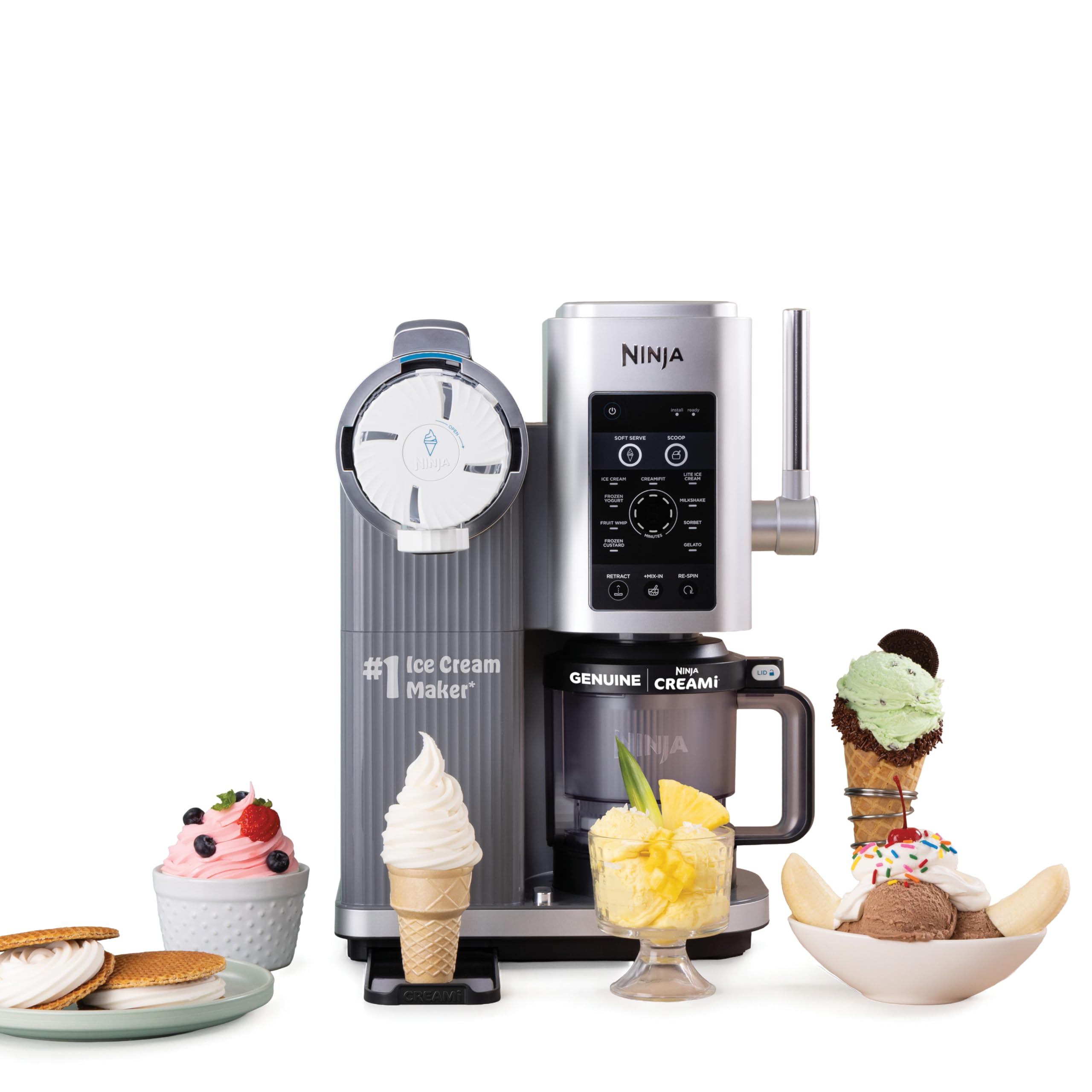 Ninja Swirl by CREAMi Ice Cream and Soft Serve Maker, Sorbet, Milkshake, Frozen Yogurt, Low Calories Program & More, 13-in-1, Soft Serve Handle, (2) CREAMi Swirl 16oz Pints, For Kids & ALL ages, NC701