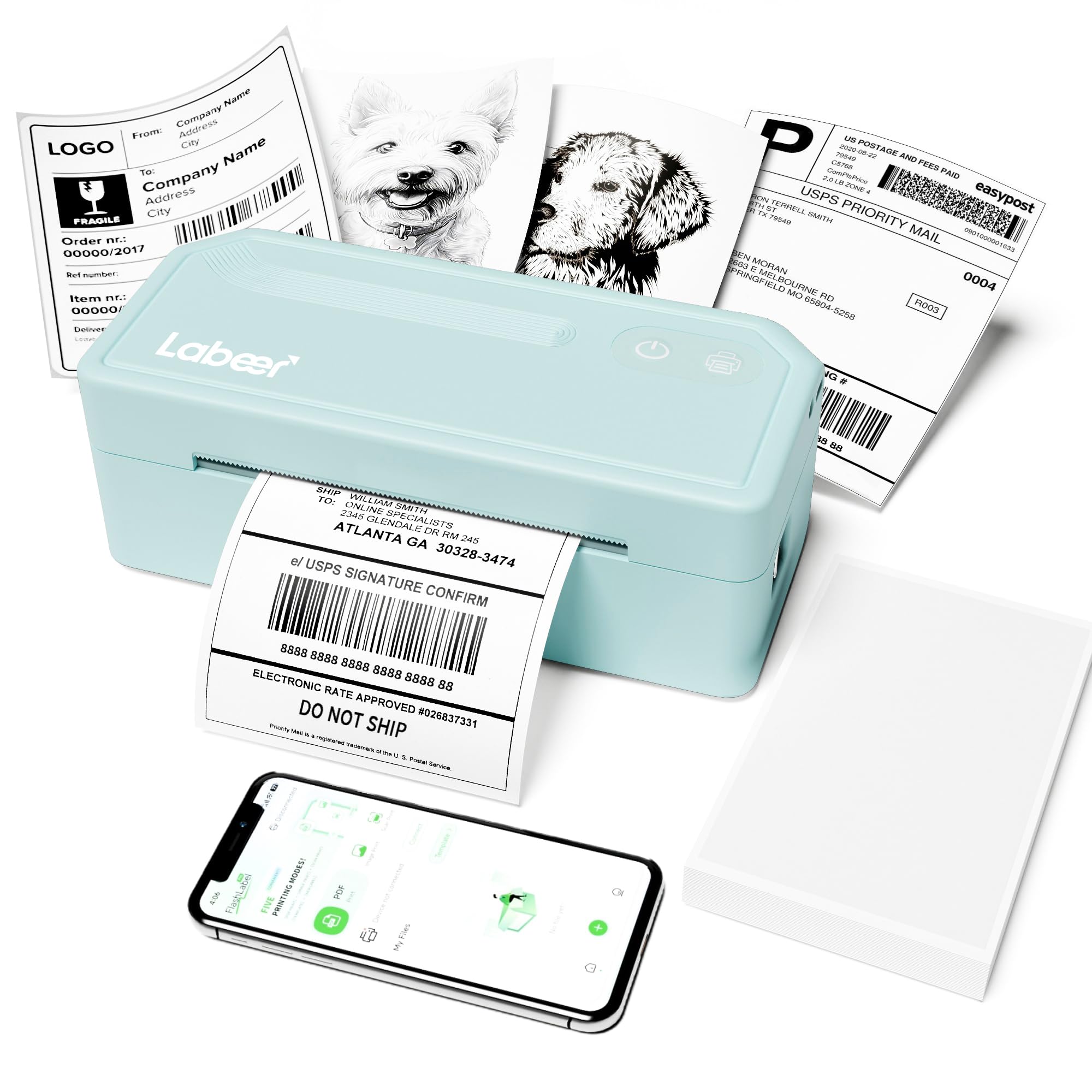 Labeer - Impresora térmica Bluetooth de etiquetas, impresora de etiquetas inalámbrica 4x6 para paquetes de envío, oficina de pequeñas empresas o hogar, compatible con Windows/Mac/iphone/Amazon/Ebay