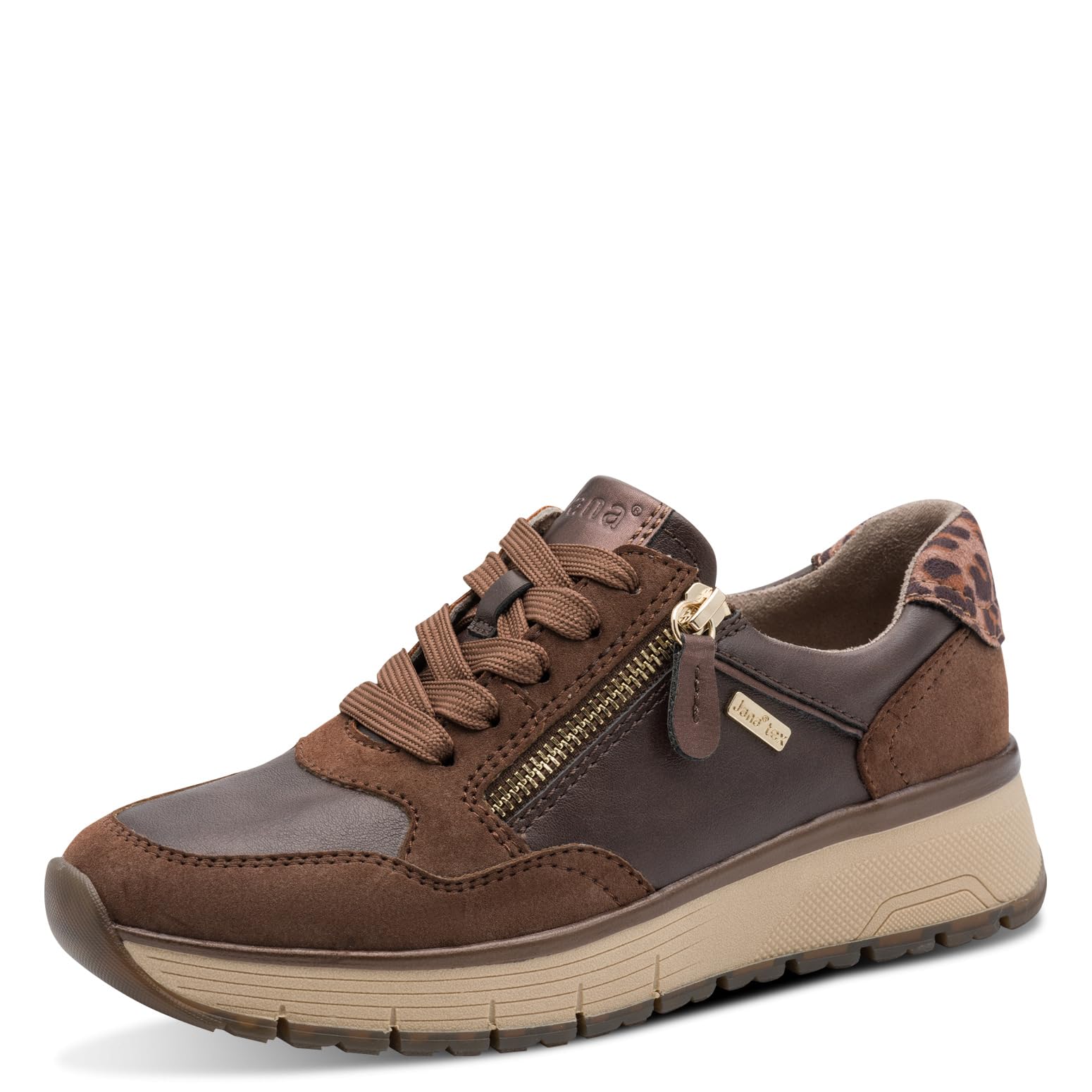 Jana Women’s Flat Sneakers with Laces Vegan, Mocca Comb, 6,5 UK