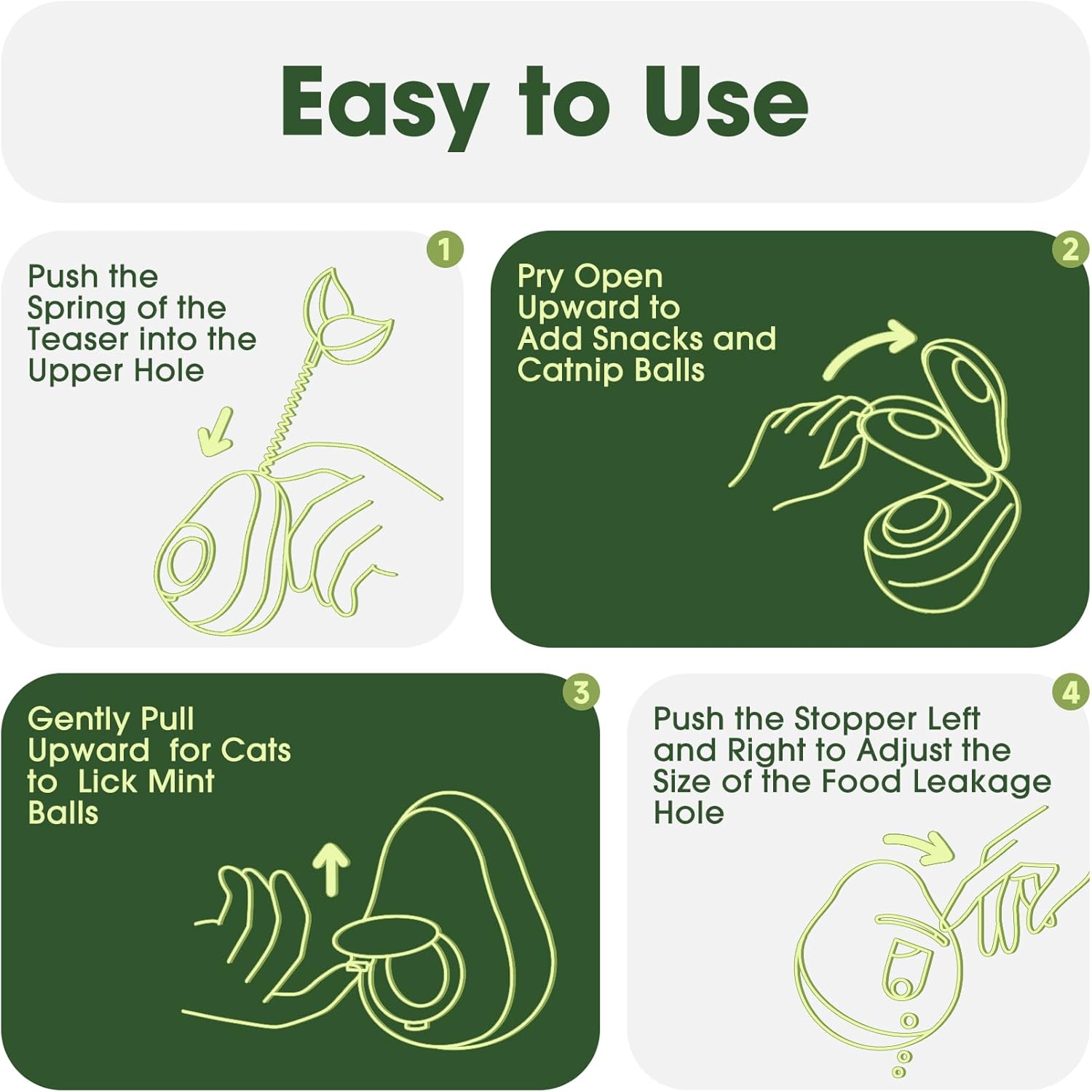 Cat Toys for Indoor Cats, Cat Puzzle Feeder, Cat Treat Ball with Tumbler Design, Holds Catnip Balls, Avocado Styling with Engaging Teaser Wand, Bell Sound, Slow Food Dispenser, for Pets image 6 of 7 B0F5VQVWJF