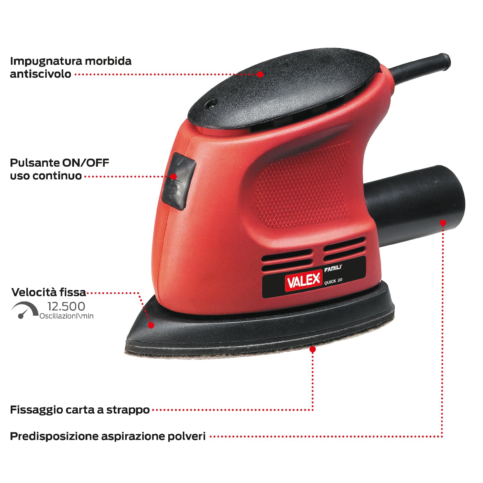 Valex Levigatrice Palmare Elettrica Quick 20, 105W, Fissaggio a strappo