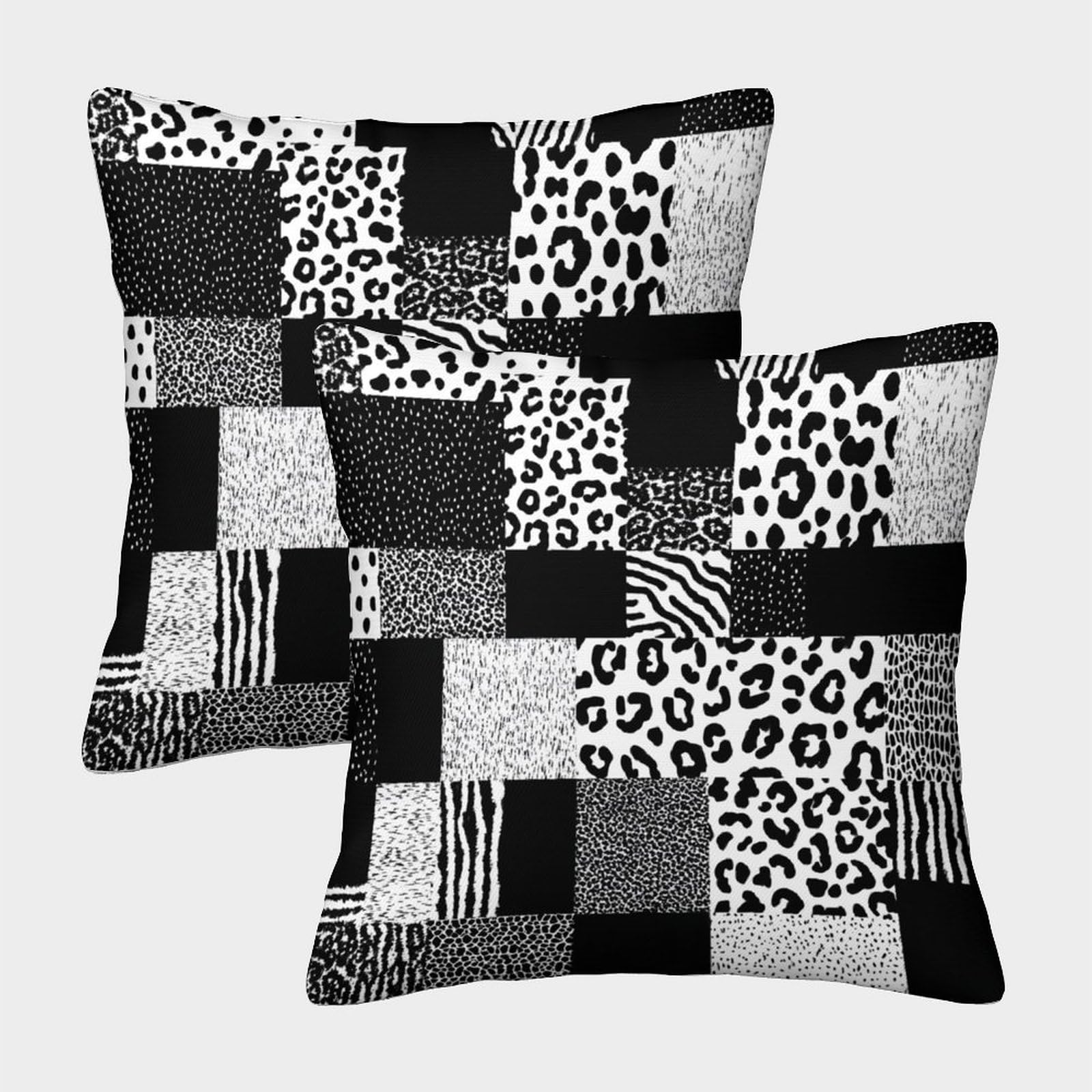 Felasbuid Style-10 Animalprint—Blackwhitepatternstyle Pillow Covers 2 Pack Cozy Pillowcases Available All Seasons Cushion Case With Zipper Decorative Sofa For Living Room Bedroom 45X45cm