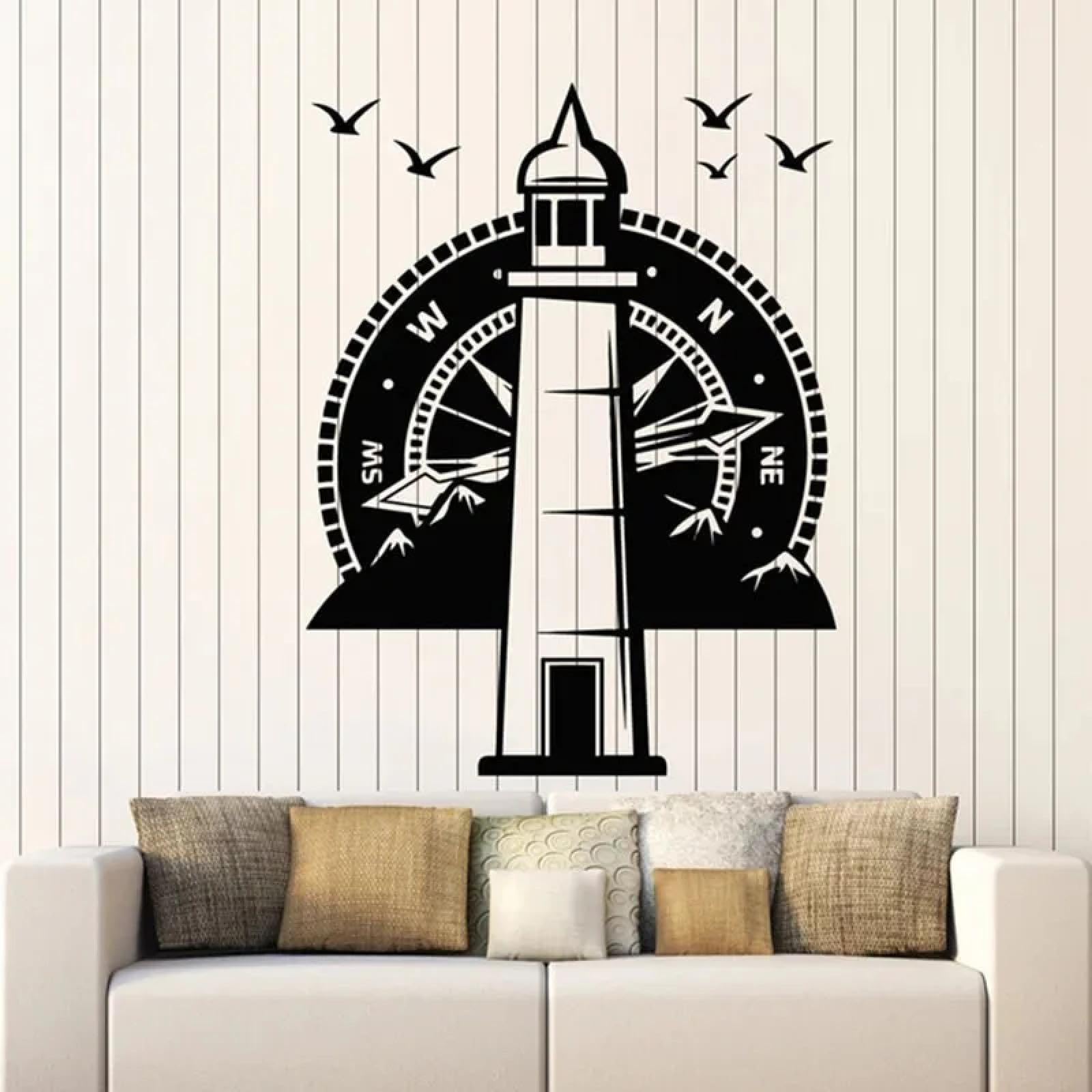Black/Lighthouse Wall Sticker, Compass, Ocean Beach Style, Mountain Bird Window Sticker, Living Room Decorative Art Mural