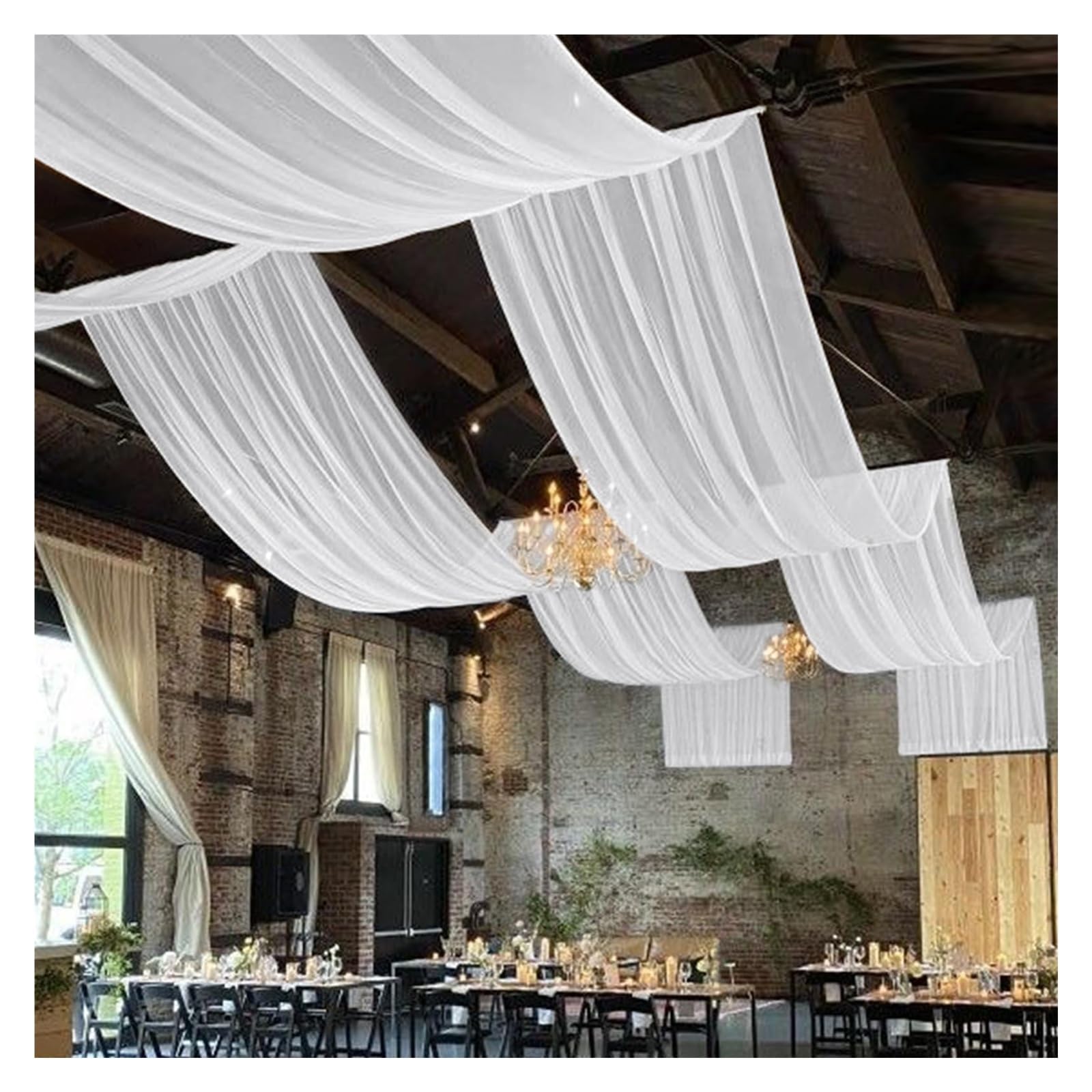 Panneaux De Rideaux De Plafond Rideaux de Plafond en Tissu for Arc Mariage, Rideaux Transparents, draperie Voile, décoration for fête, cérémonie, scène Swag(1PC Beige,W150XH1000CM)