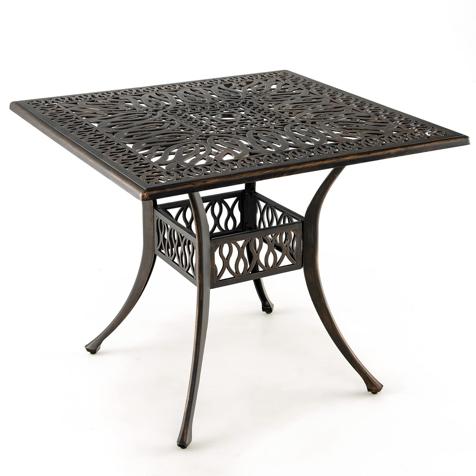 Tangkula 35.4 inch Cast Aluminum Square Table in Bronze