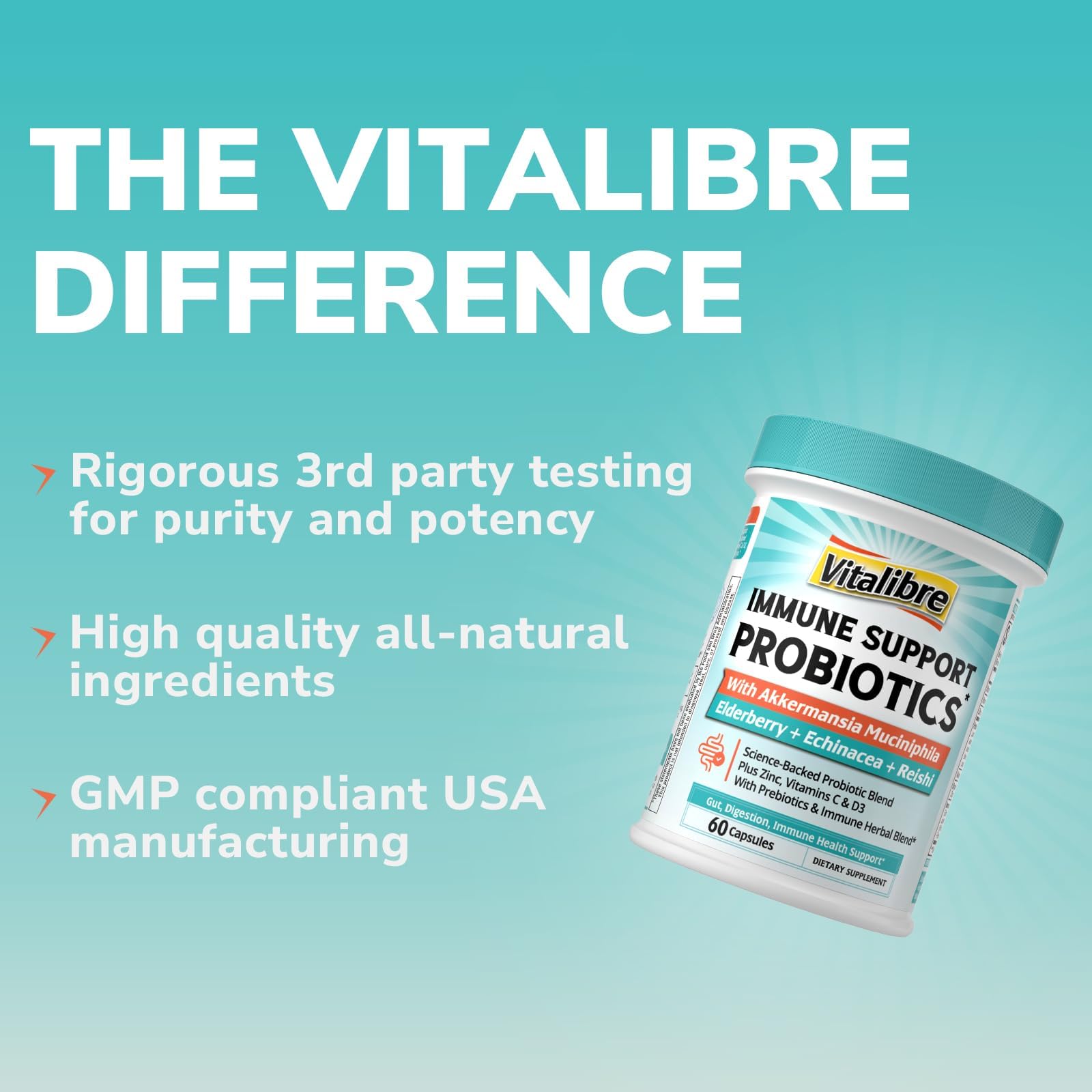 Akkermansia Probiotics for Women & Men, Immune Support Supplement, 16 Strains, with Prebiotics, Zinc, Vitamins C & D3, Moringa & Elderberry, Non-GMO, Digestive Support, 60 Capsules