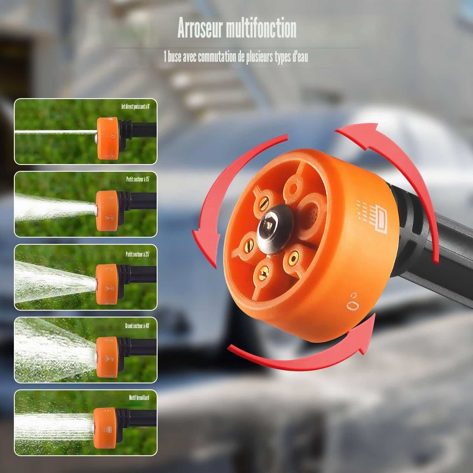 High Pressure Washer Nettoyeur Haute Pression sans Fil avec 1 Batteries, Nettoyeur Haute Pression sur Batterie Buse Rotative 6 en 1 et 180 °,Tuyau De 5 M, pour Nettoyer Les Voitures, Sols (A)