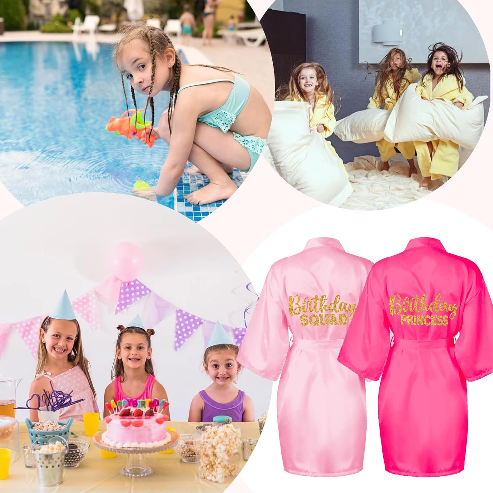 7 pièces Robes d'anniversaire pour filles, Robes de fête au spa pour princesses, Robe en kimono en satin pour filles et femmes, Rose, 8 ans