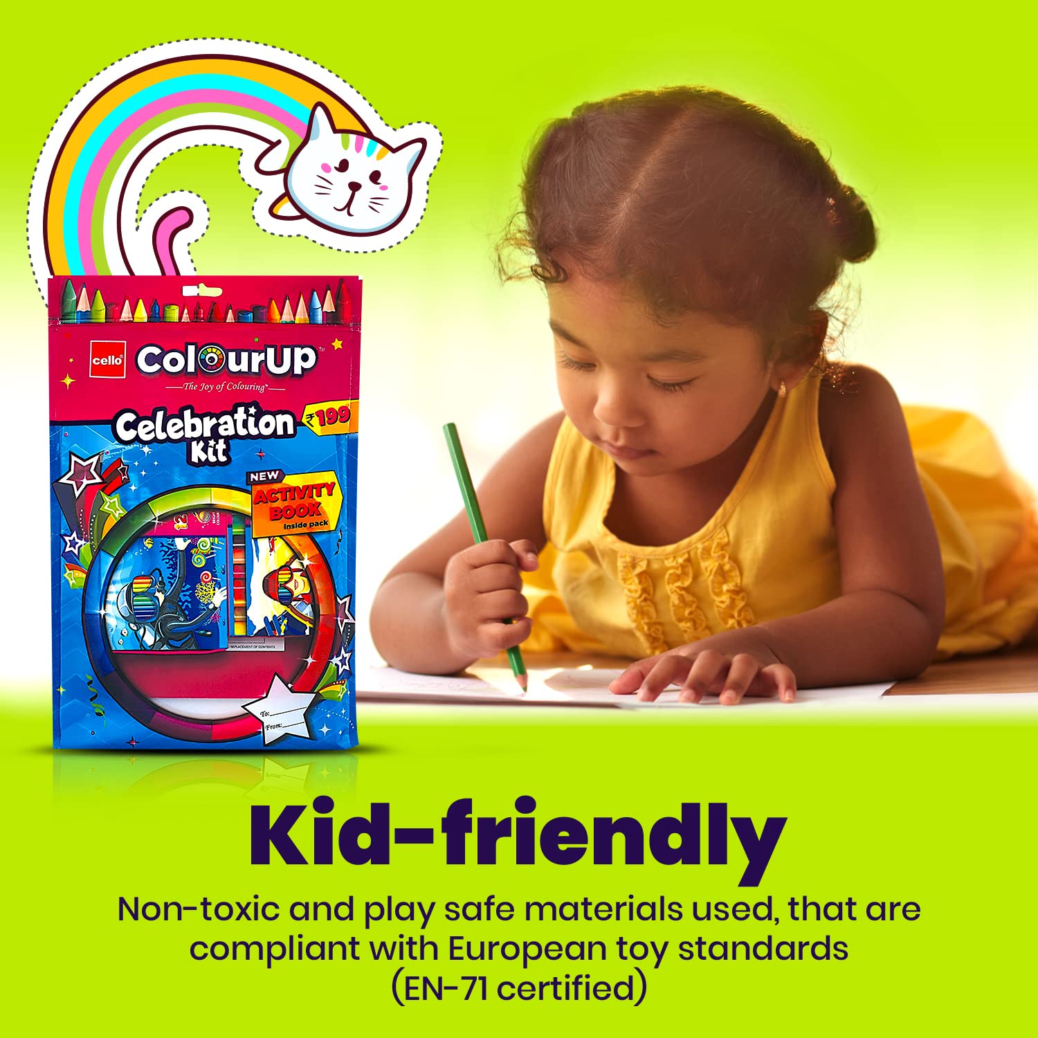 Cello Colourup Celebration Kit Mega Gift Pack|Kids Colouring Set|1 Gel Pen|12 Crayons|15 Oil Pastels Colouring Set|15 Mini Sketch Pens|1 Eraser|1 Smarty Mechanical Pencil|Assorted (Pack of 2) 2