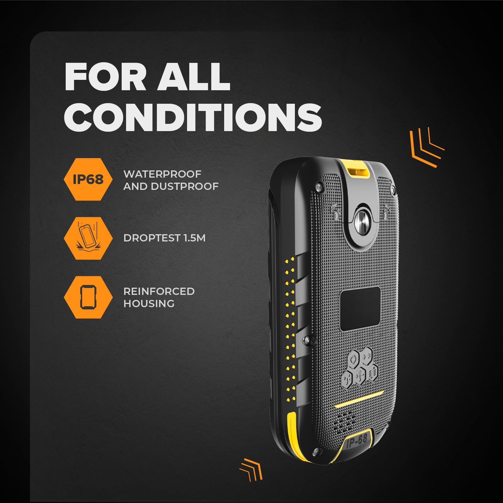 Flip Phone Hammer Dig LTE 4G Robusto Teléfono de Tapa, 2 Pantallas, simlock-Free, Dual SIM, sin Contrato, 1200 mAh, 4G/LTE, Resistente al Agua IP68