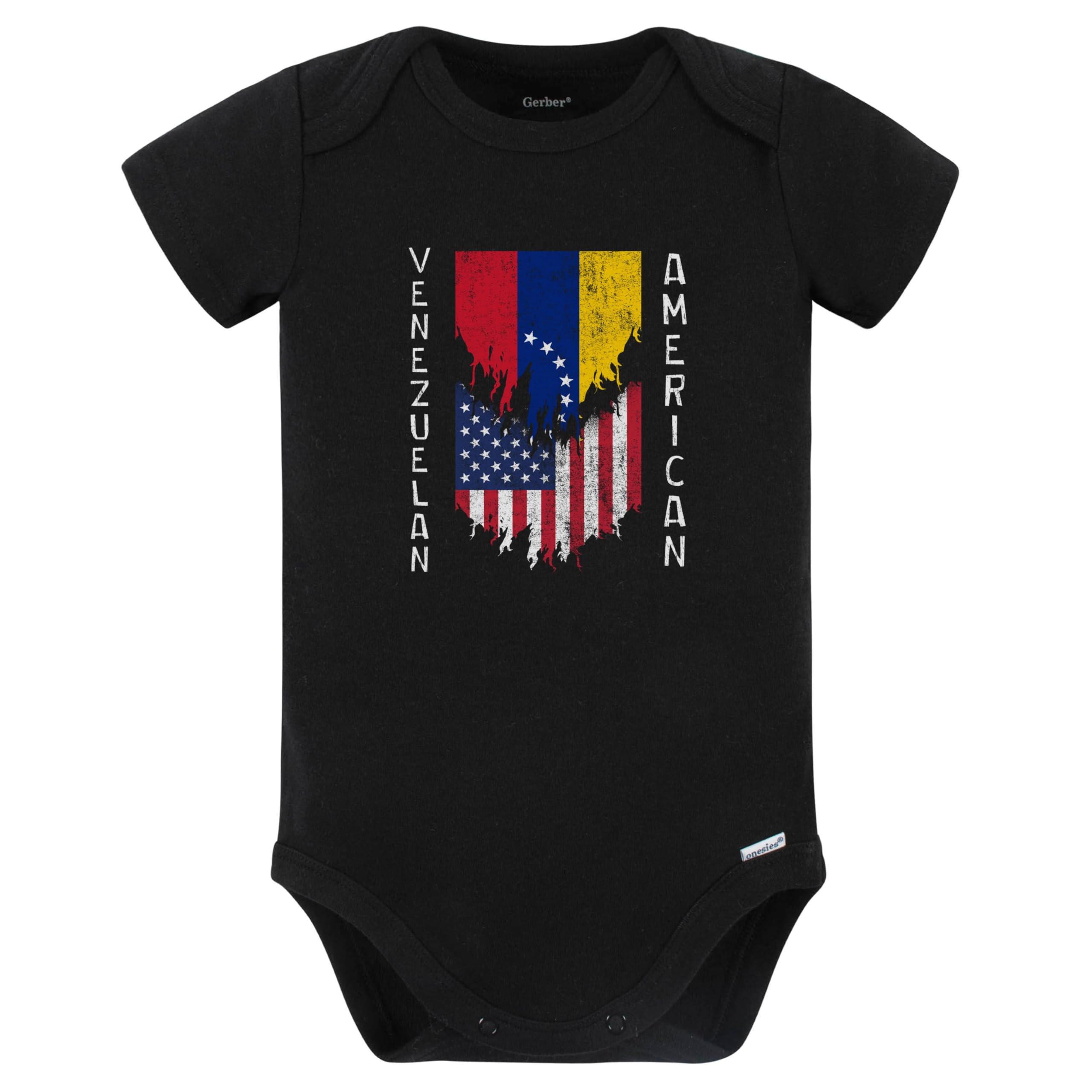 Really Awesome Shirts Venezuelan American Flags Ripped Torn Venezuela Baby Bodysuit (Black)