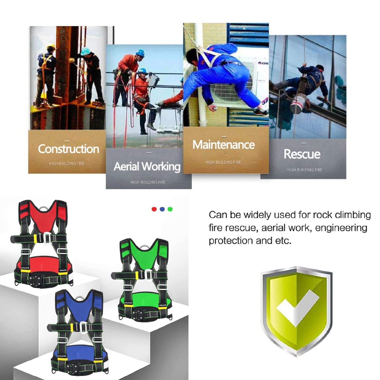 arnés de Seguridad para Trabajos en Altura, Arnés de Seguridad for Trabajos en Altura, Cuerda anticaídas, cinturón Escalada Medio Cuerpo, Techo/Rojo/E(Green,C)
