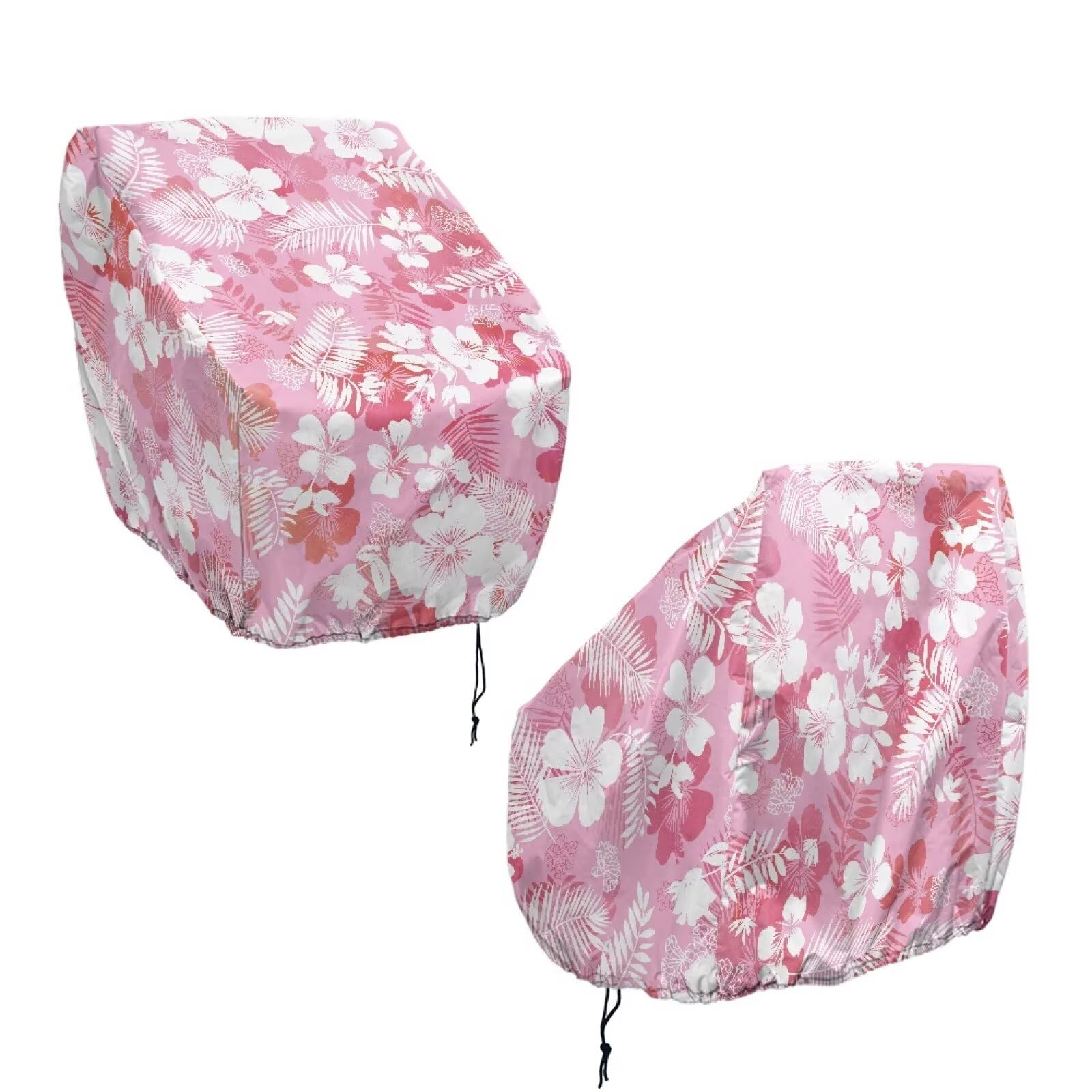 Boatee Pink Hibiscus Boat Bench Chair Cover 2Pcs Waterproof Pontoon Seat Covers Windproof Boat Seat Cover with Drawstring Helm Chair Protective Covers for Outdoor Yacht Ship Fishing Red