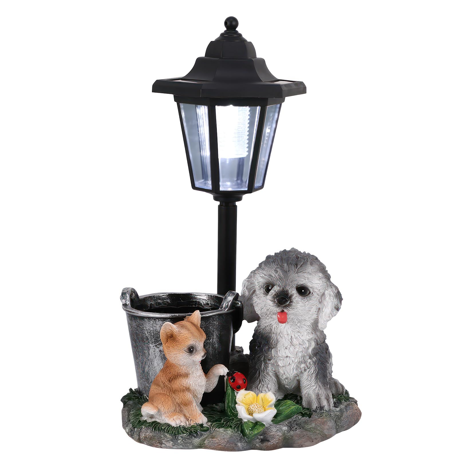 Estatuas de jardín para perros, decoración solar para exteriores, estatuas de jardín para perros, adornos con luces solares, estatua de decoración al aire libre, resistente al agua, linda
