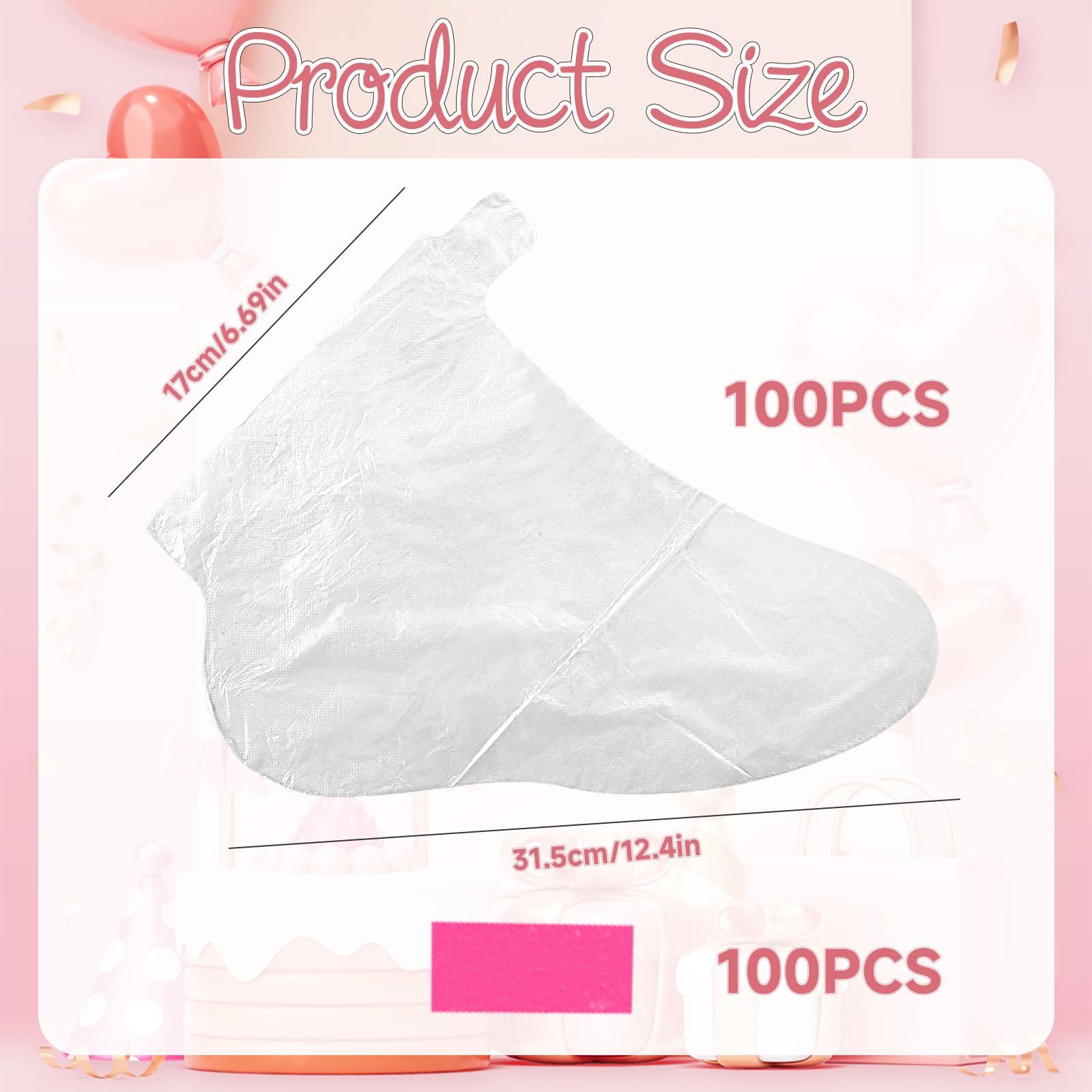 100 Calcetines Desechables de Plástico para Pedicura, Tratamiento de Cera de Parafina, Revestimiento de Baño de Cera para Pies, Máscara Transparente，Incluye pegatinas