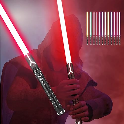 KBASE Force FX - Sable de luz RGB con control de movimiento de duelo pesado, 12 colores, sables de luz de metal intercambiables con 5 fuentes de
