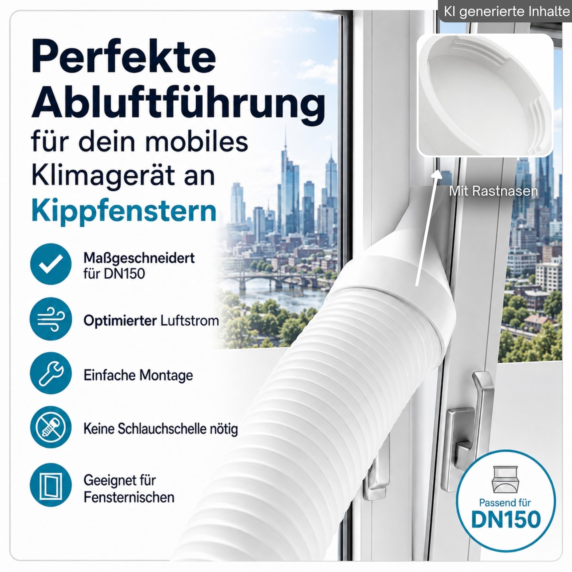 Klimaanlage Kippfenster Auslass Adapter für 150mm Schlauch Fensteradapter