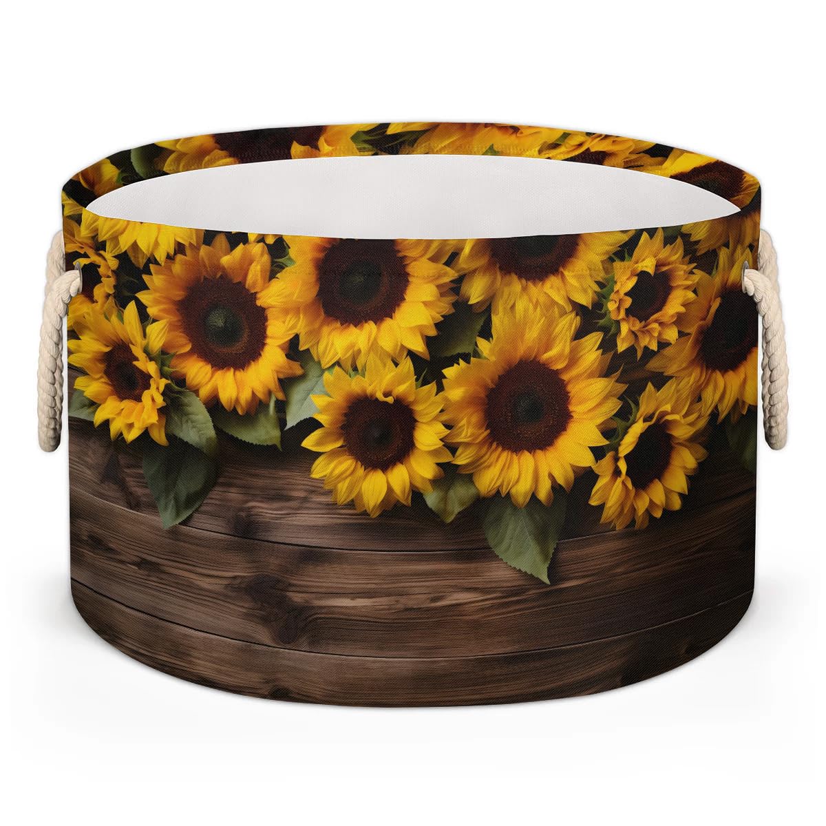 Gumuslen Sunflower Wooden Storage Basket Collapsible Storage Bins with Handle Organizer Clothes Laundry Basket Kids Toys Blanket Baby Nursery Gift Basket for Boys Girls Room Decor