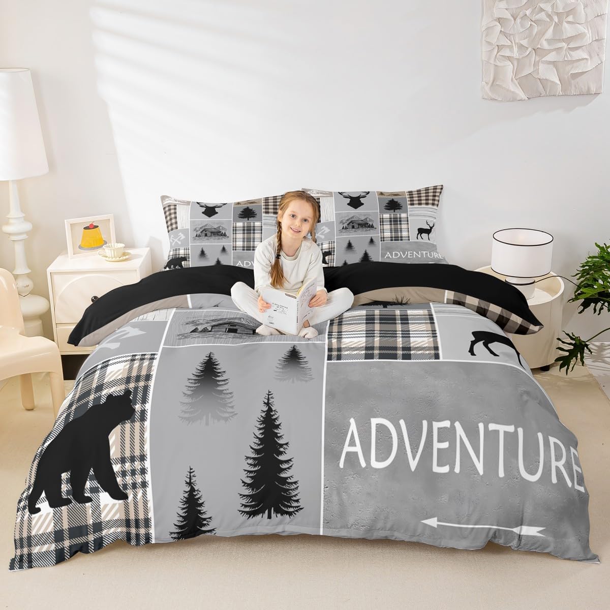 Erosebridal Rustic Patchwork Duvet Cover Queen Retro Cabin Decor Bedding Set for Kids Boys Teens Adult, Woodland Bear Deer Comforter Cover Vintage Wild Animal Cowboy Quilt Cover Farmhouse Decorations