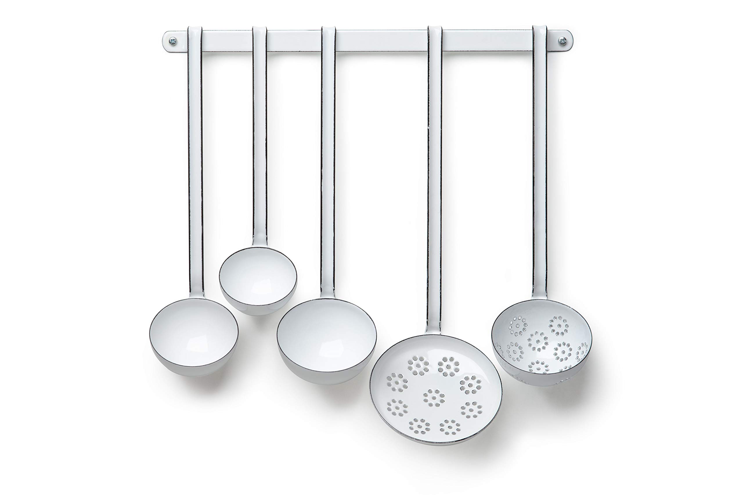 Riess, 0576-033, Schöpferset, 5-tlg., Emaille, CLASSIC WEIß, mit Haken zum Aufhängen, Retro, Vintage, ohne Löffelblechleiste