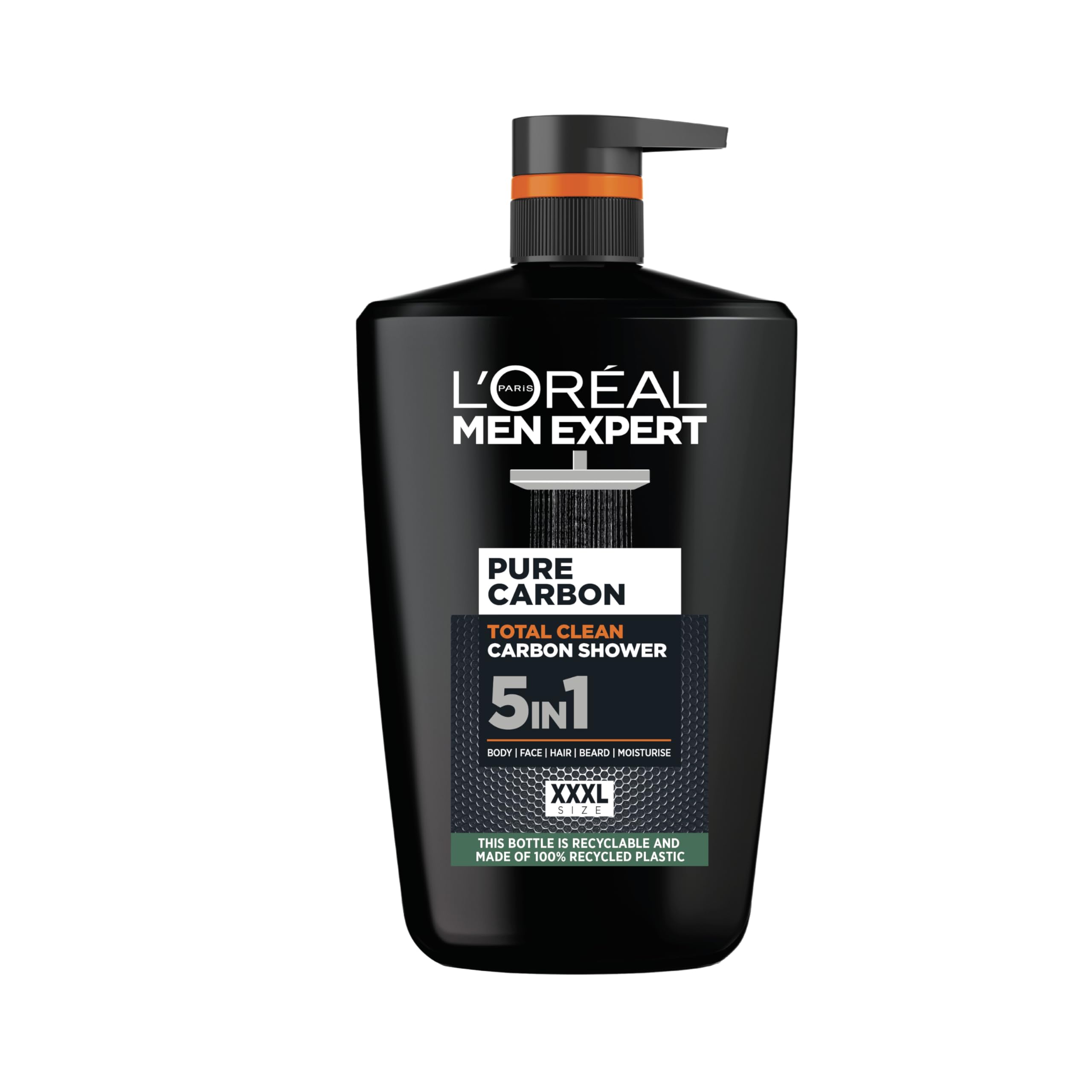 L'Oréal Men Expert Hydra Energetic Carbon 5-in-1 Shower Gel for Men - Ultimate All-in-One Body, Face, Hair, Shave & Moisturizer Wash, Magnet-Like Cleansing for Deep Clean & Fresh Feel, XXL 1L