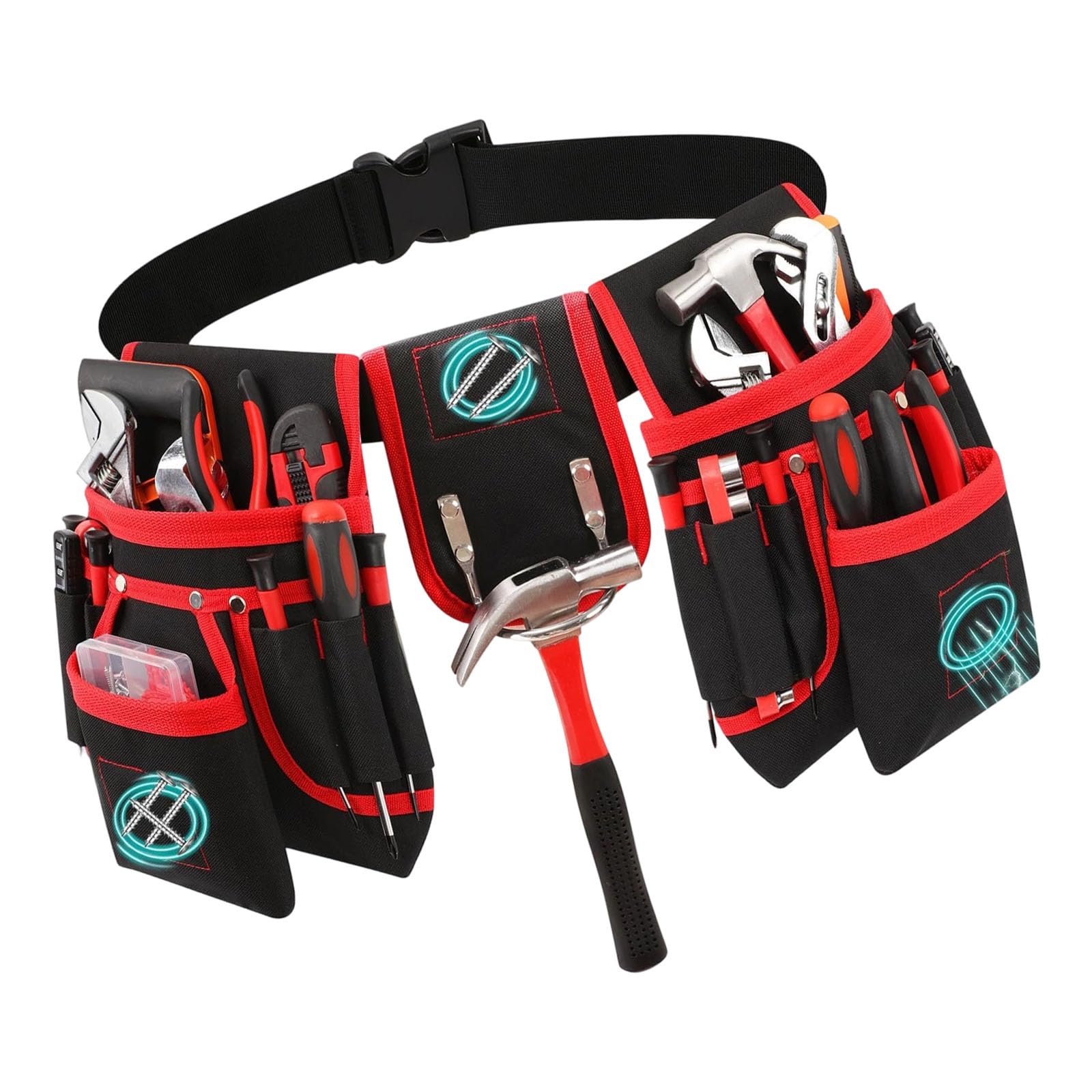 Mekalero Red Work Pouches Electrician Bag Tool Belt For Electricians 600D Cloth Fabric Storage Bag Belt