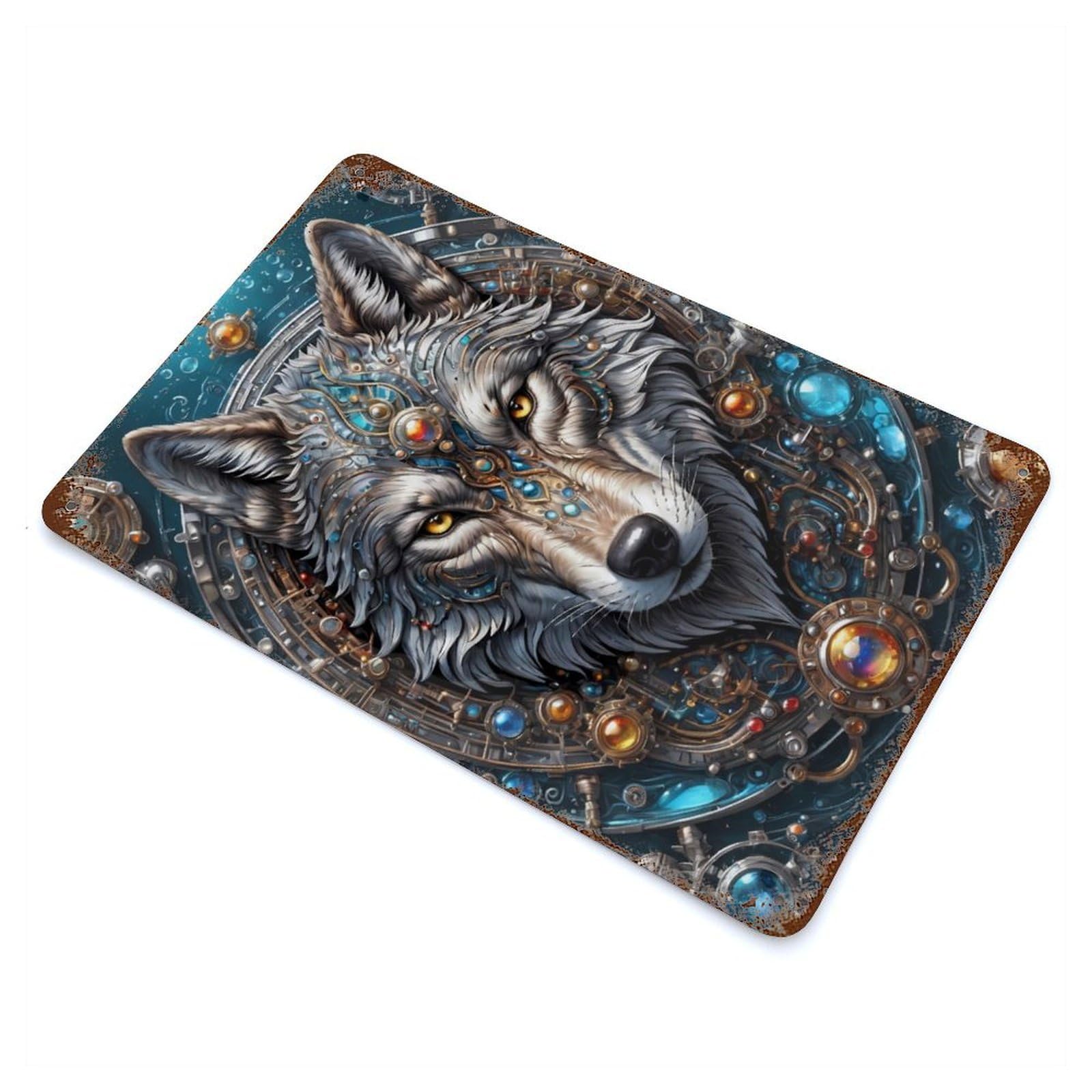Garage Style Starlight Wolf Protector Vintage Rust Metal Sign 11.8"x7.9", Rustic Home Decor for Bar And Workshop