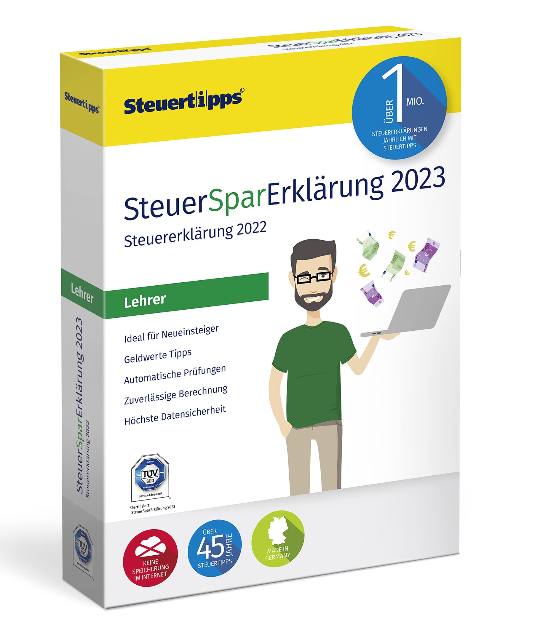 SteuerSparErklärung für Lehrer 2023, Schritt-für-Schritt Steuersoftware für die Steuererklärung 2022, CD-Version für Windows 8, 10 und 11