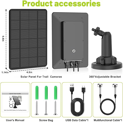 Miniatura 7 de Panel solar para cámara de sendero, cámara de sendero, panel solar, kit de cargador solar con batería recargable de 5000 mAh incorporada, salida de