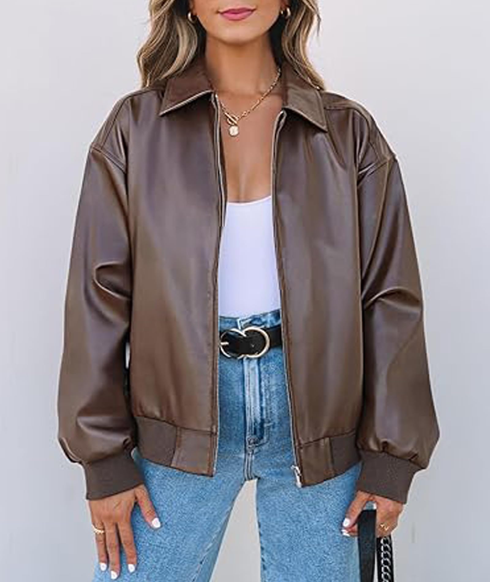 xxxiticat Donna Oversized PU Pelle Giacca Moda Moto Cappotti Autunno Abiti Giacca in Ecopelle Zip Up Capispalla