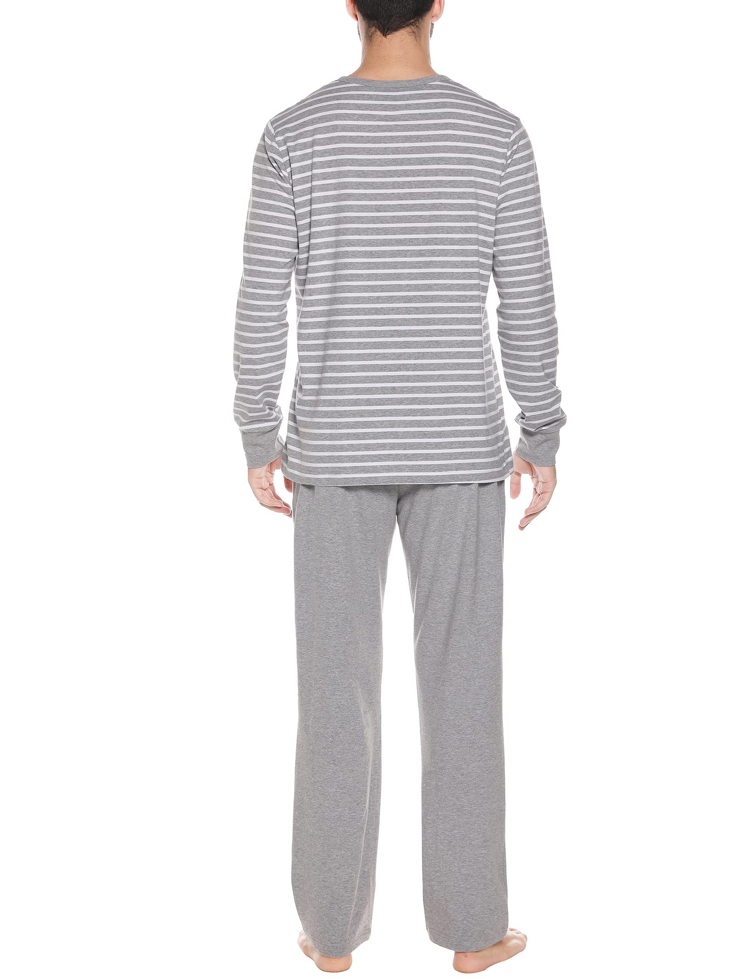 Pyjama 2 pièces pour Homme - Long Pyjama en Coton - Ensemble de vêtements de Nuit d'hiver à Manches Longues avec boutonnière, col en V et Design à Rayures