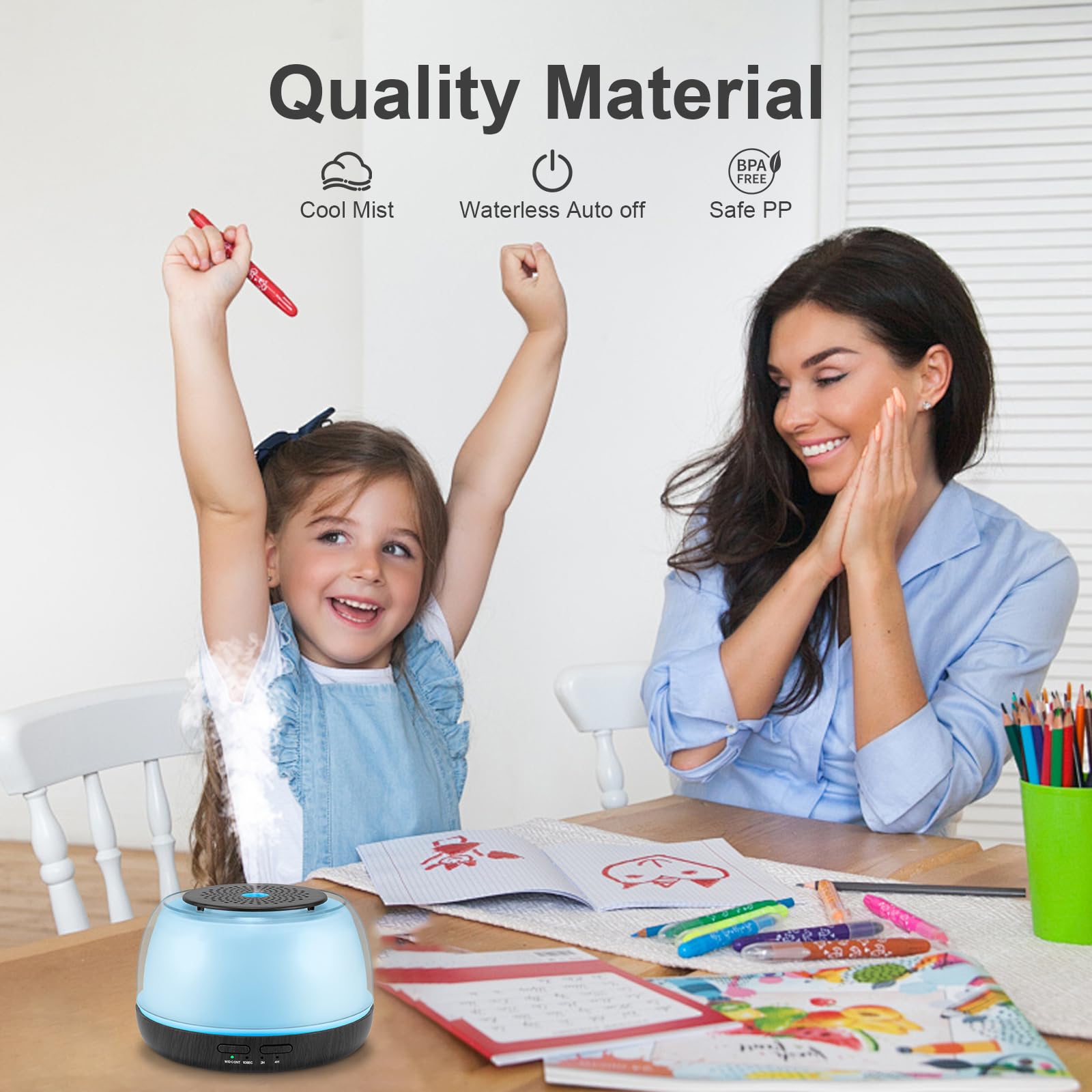 Marchred Mini diffuseur d'huiles essentielles, 300 ml, diffuseur d'aromathérapie à ultrasons avec télécommande, 4 minuteurs, 7 lumières LED changeantes de couleur, arrêt automatique, humidificateur