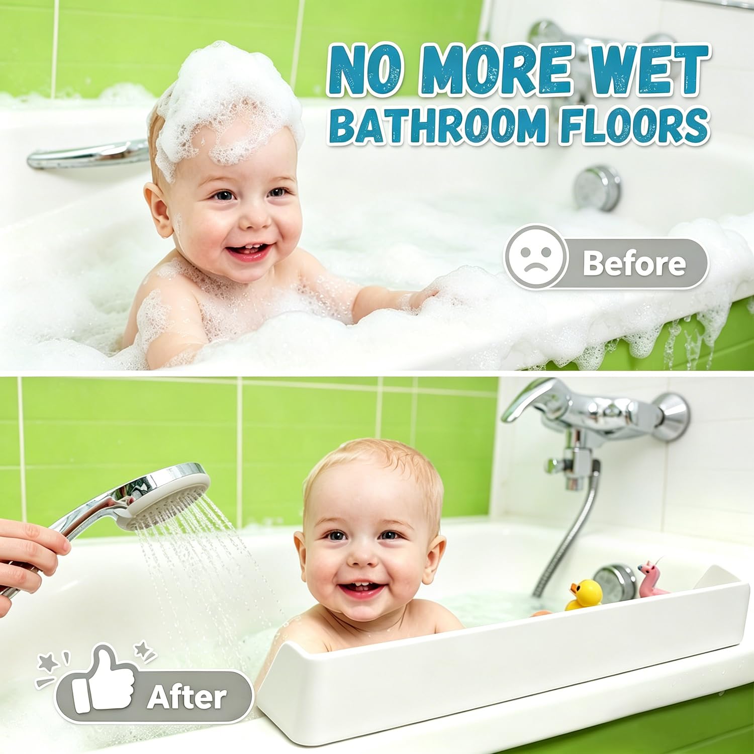 Paraspruzzi per vasca da bagno con forti ventose, paraspruzzi in silicone per vasca da bagno, giocattoli da bagno e mensola organizer per bambini, griglia flessibile per bordo vasca da bagno e lavelli