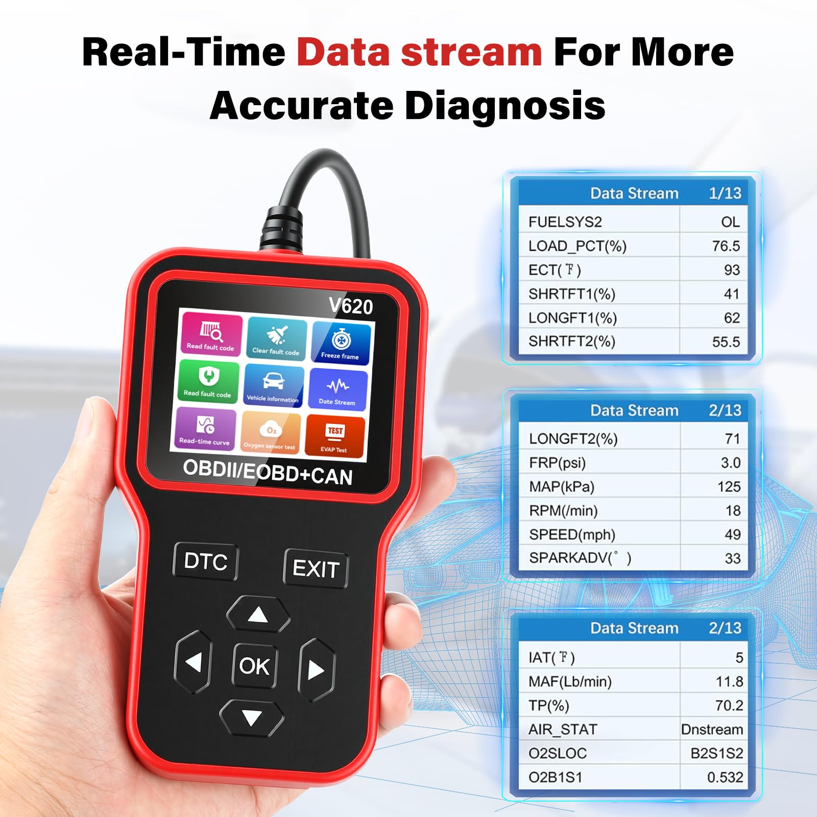 diymore OBD2 Scanner Car Diagnostic Engine Fault Code Reader with 35,901 DTC Database, Check Engine Light Reset Tool for All OBDII Vehicles for BMW Audi VW Mercedes - 5