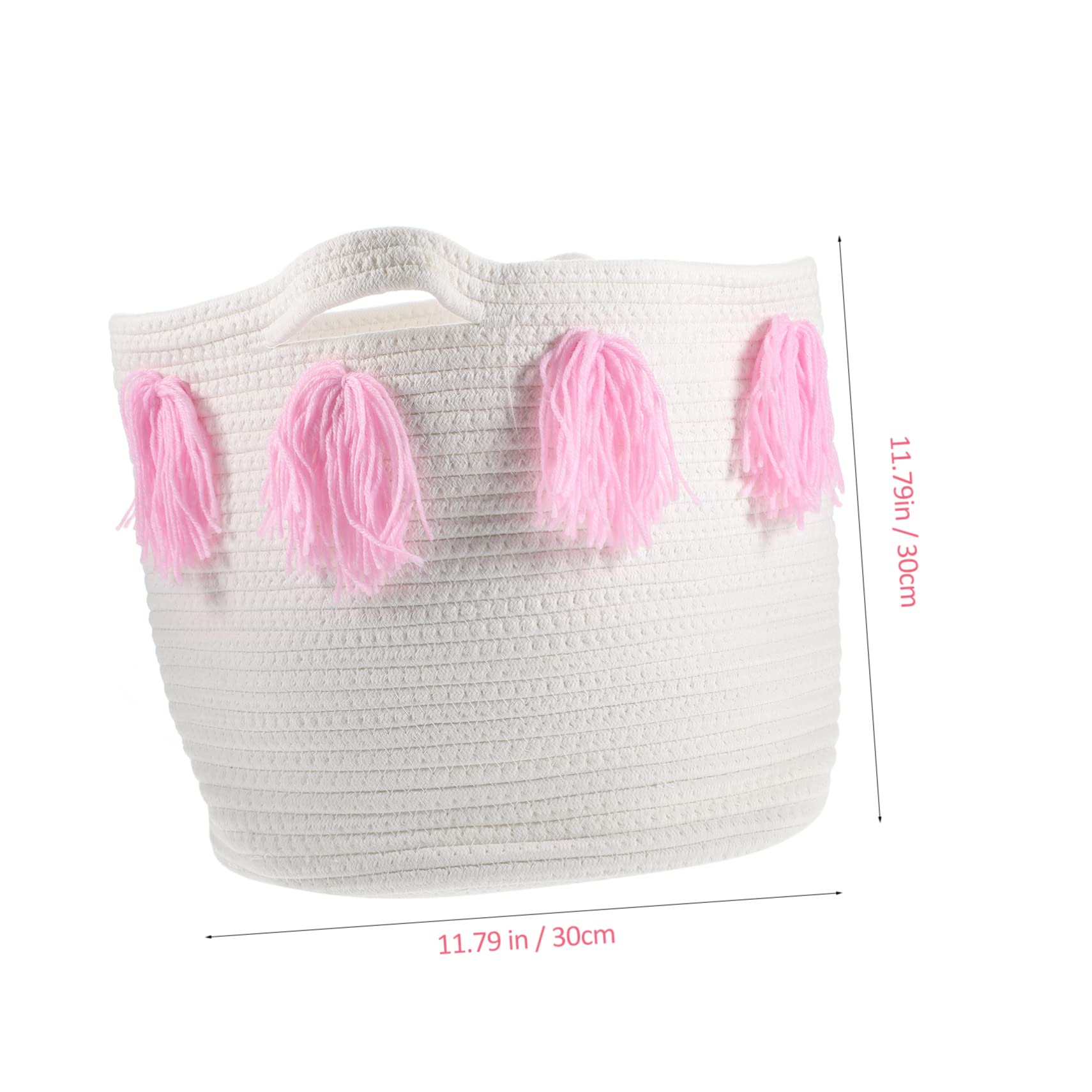 IMIKEYA Cesta Organizadora de Escritorio de Cuerda de Algodón Rosa | Estilo Nórdico Simple, Flecos de Tassel, para Almacenamiento Doméstico y Decoración del Hogar